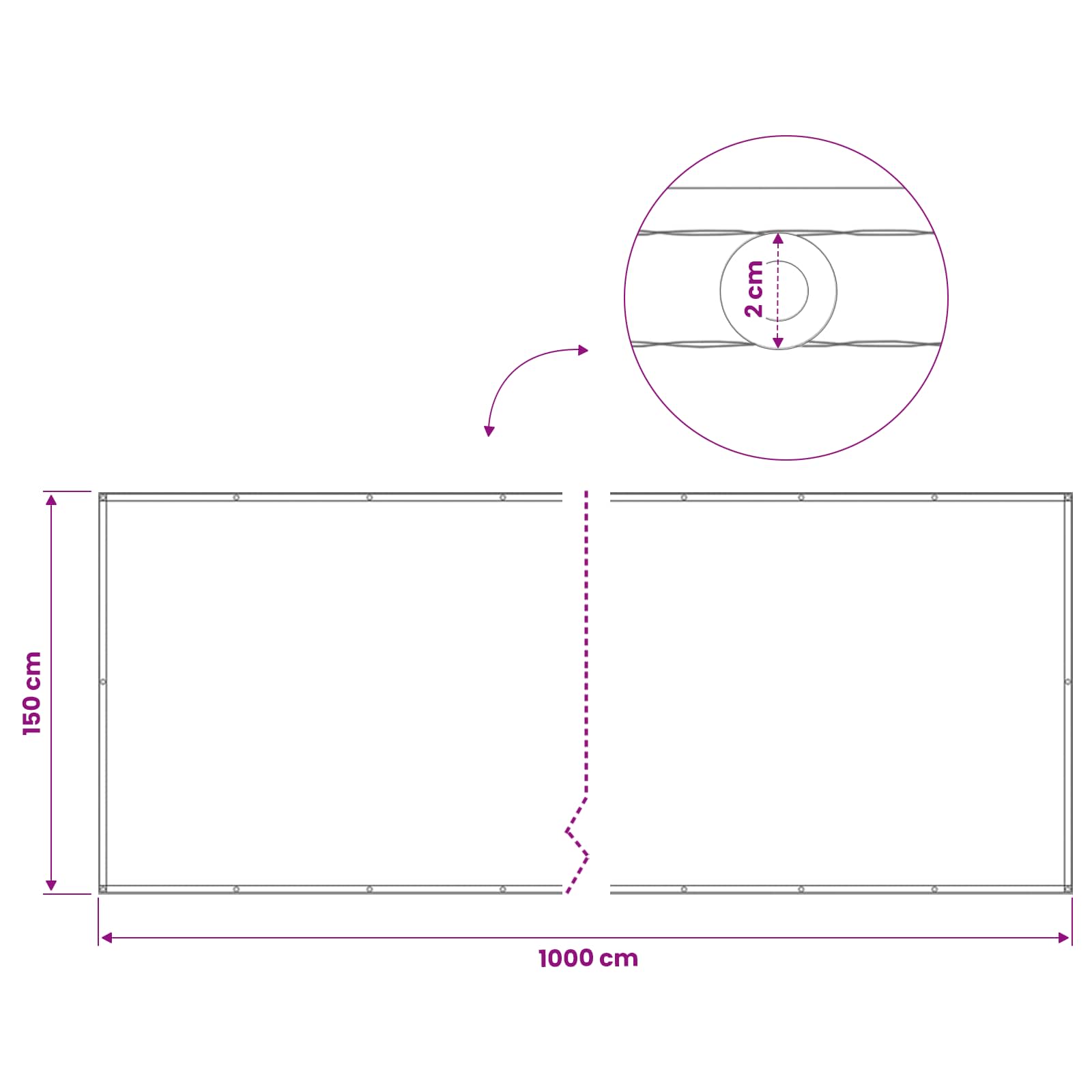 Balkon Sichtschutz 150 x 1000 cm Stoff mit PU-Beschichtung Weiß