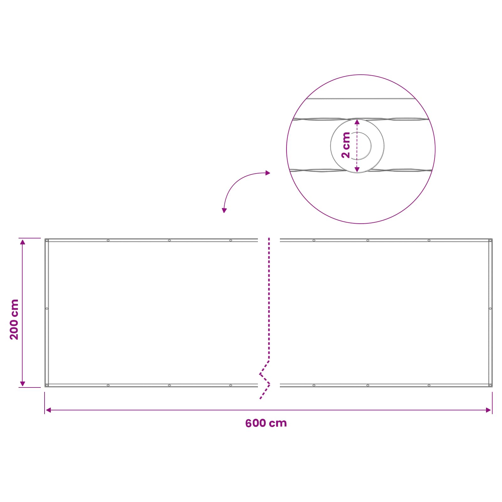 Balkon Sichtschutz 200 x 600 cm Stoff mit PU-Beschichtung Weiß