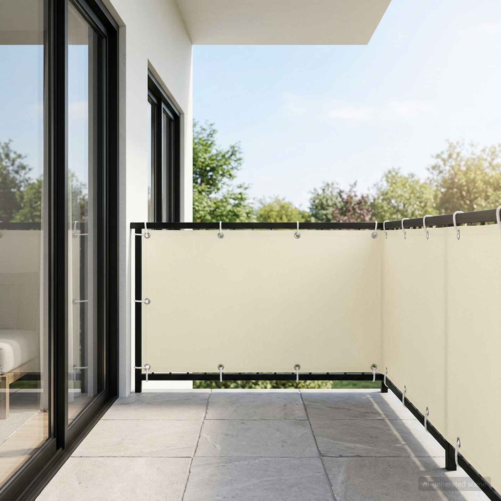 Balkon Sichtschutz 150 x 400 cm Stoff mit PU-Beschichtung Creme