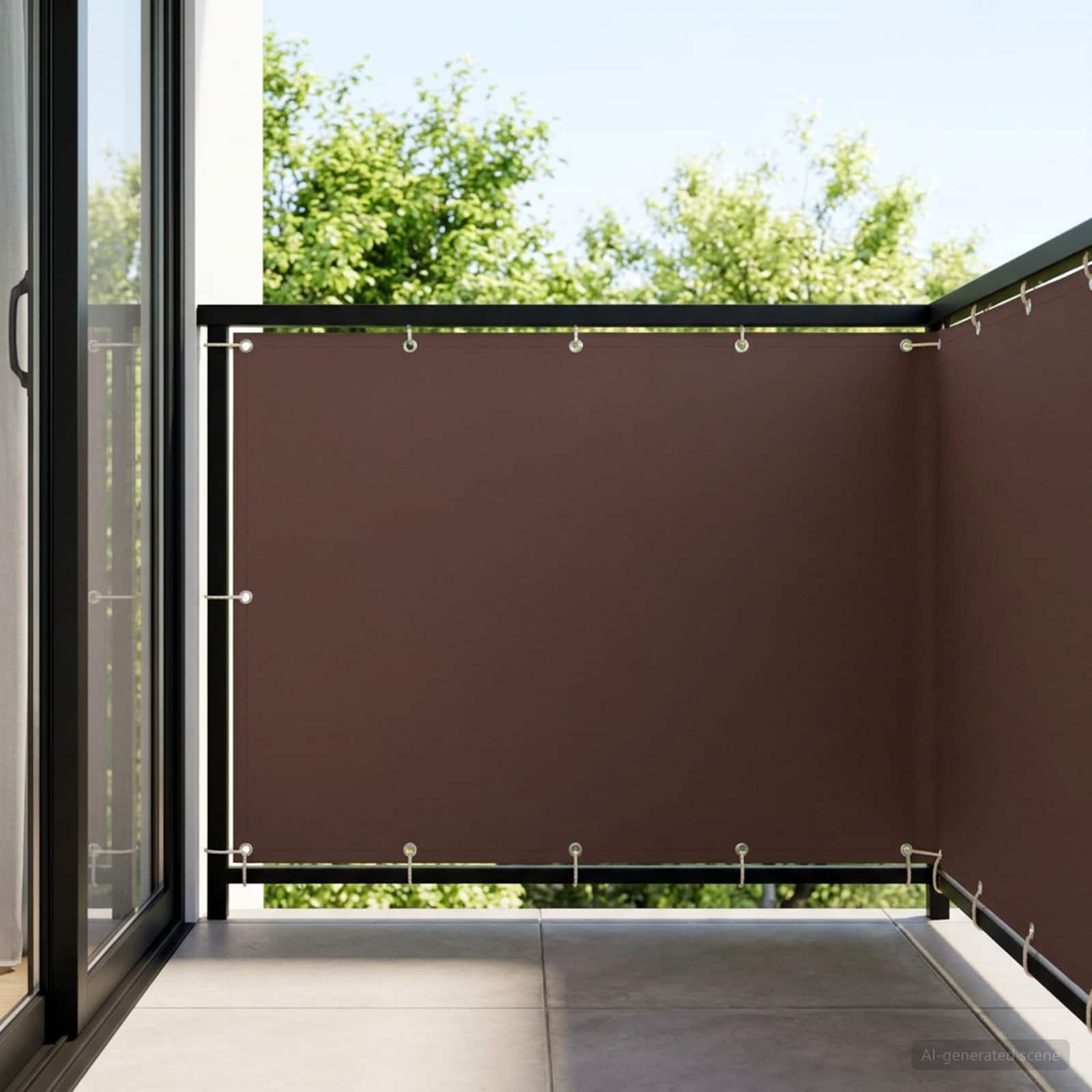 Balkon Sichtschutz 150 x 600 cm Stoff mit PU-Beschichtung Braun