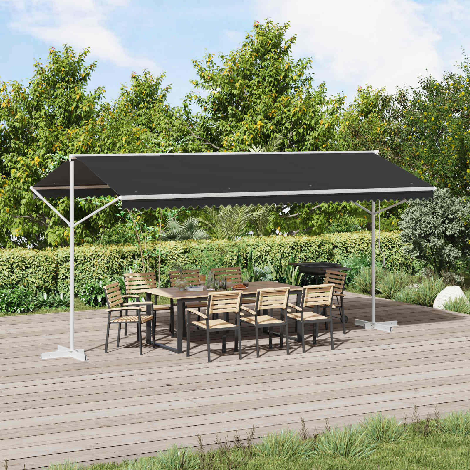 Freistehende Markise 5 x 3 m Polyester Anthrazit