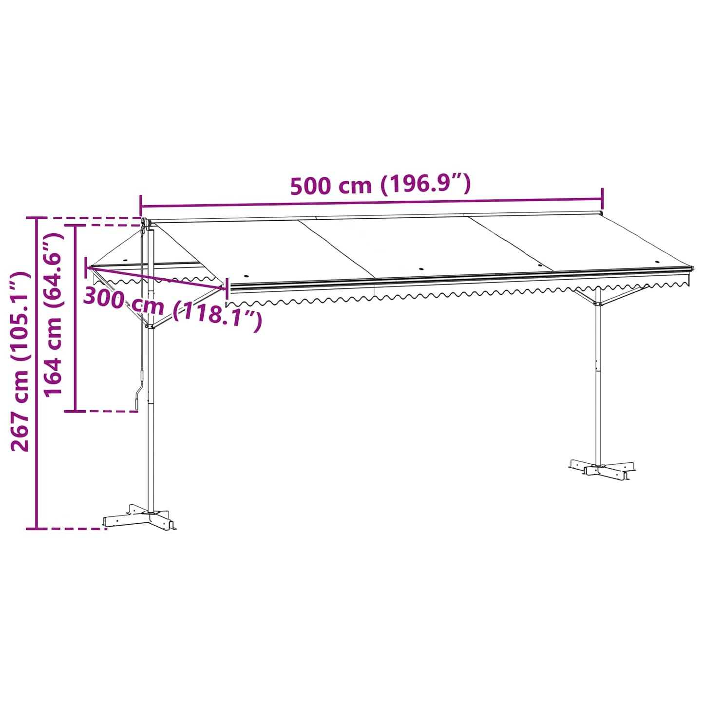 Freistehende Markise 5 x 3 m Polyester Anthrazit