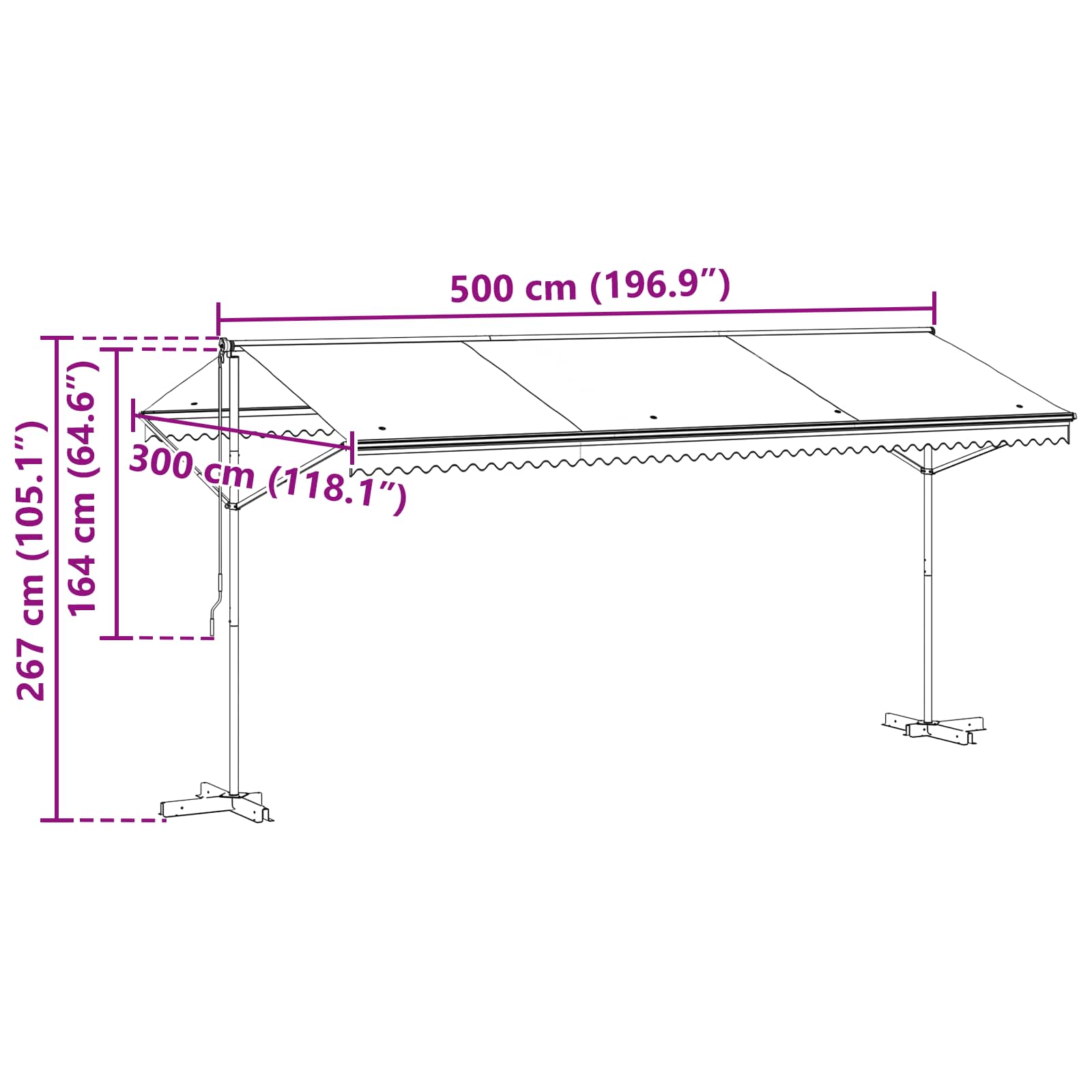 Freistehende Markise 5 x 3 m Polyester Anthrazit