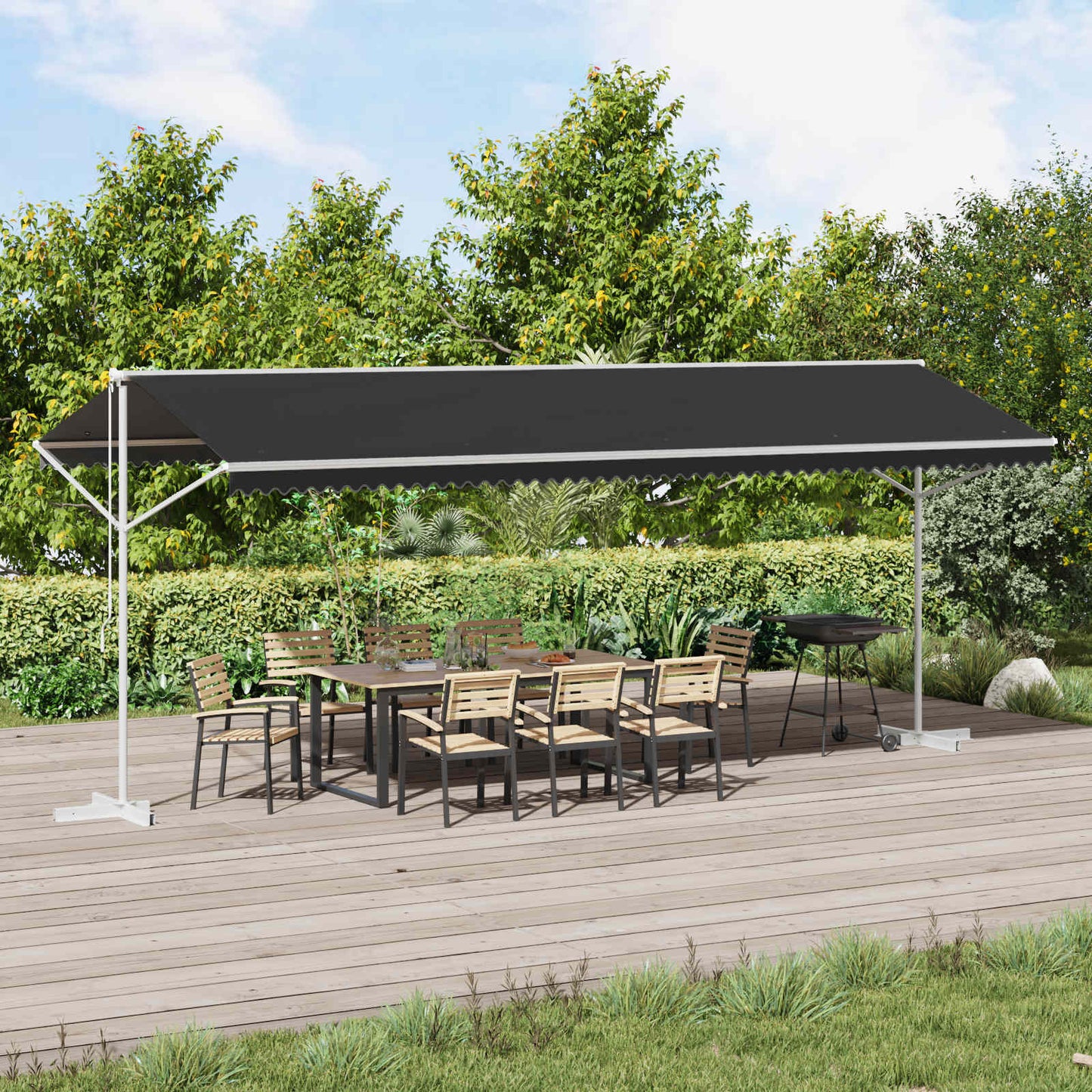 Freistehende Markise 6 x 3 m Polyester Anthrazit