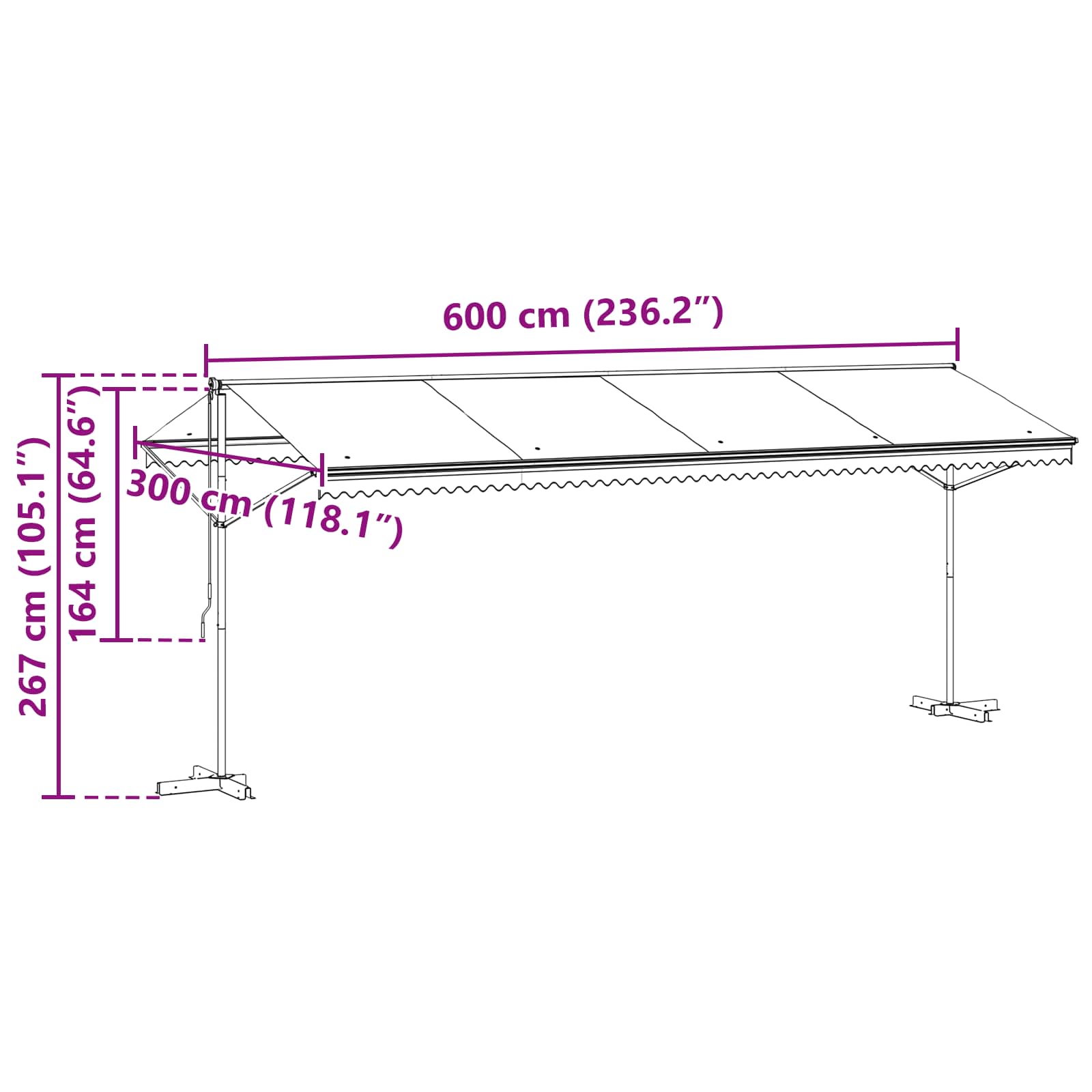 Freistehende Markise 6 x 3 m Polyester Anthrazit