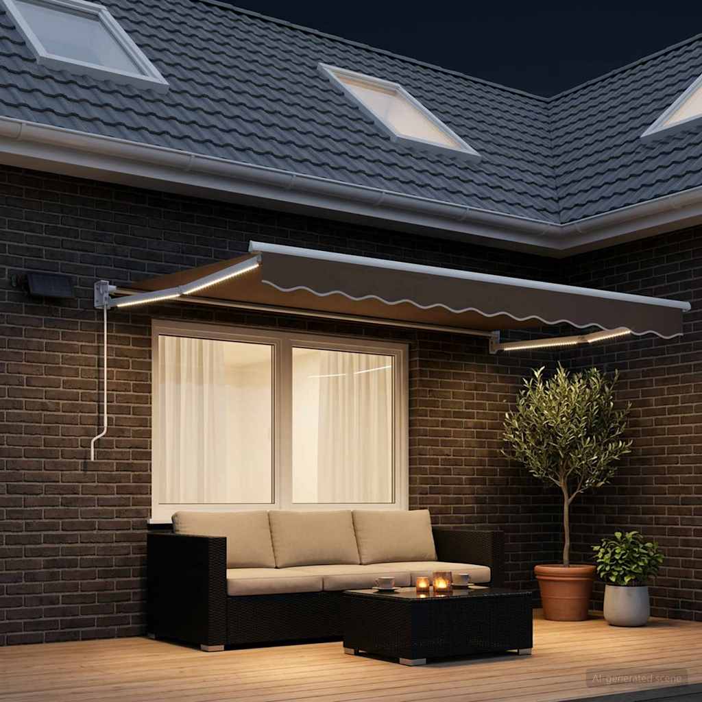 Manuelle Gelenkarmmarkise mit LEDs Taupe