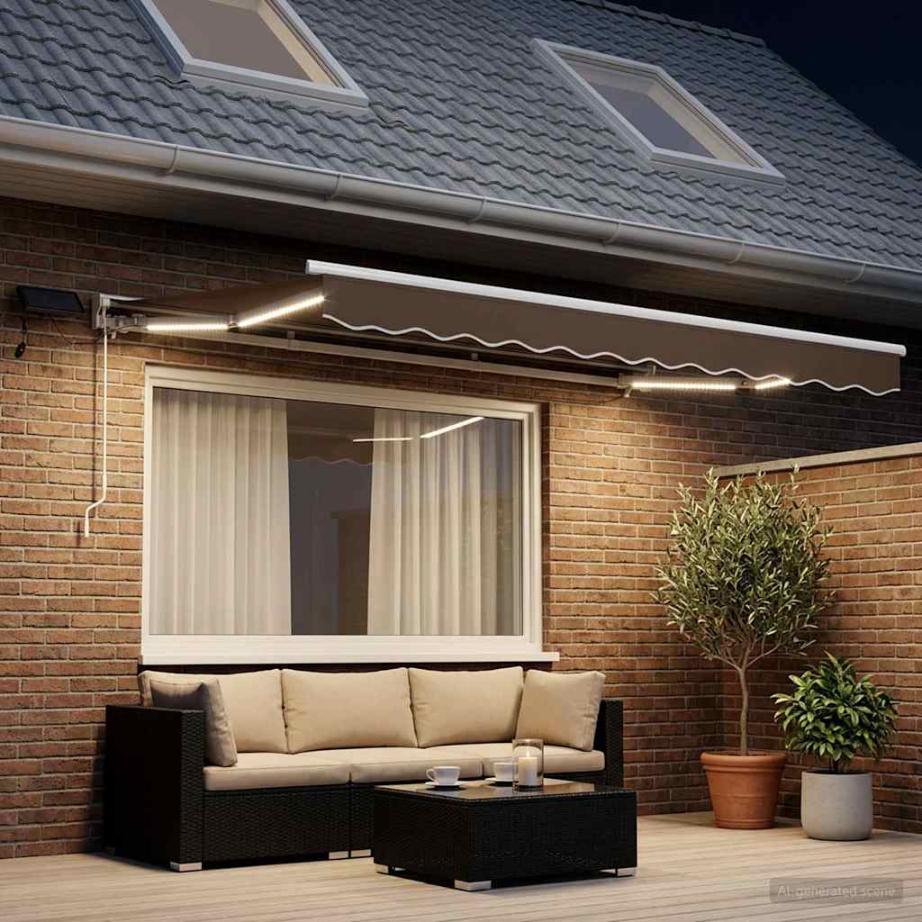 Manueller Markisenrahmen mit LEDs Taupe 3 x 2,5 m