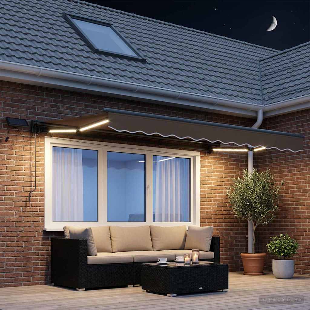 Manueller Markisenrahmen mit LEDs Taupe 3,5 x 2,5 m