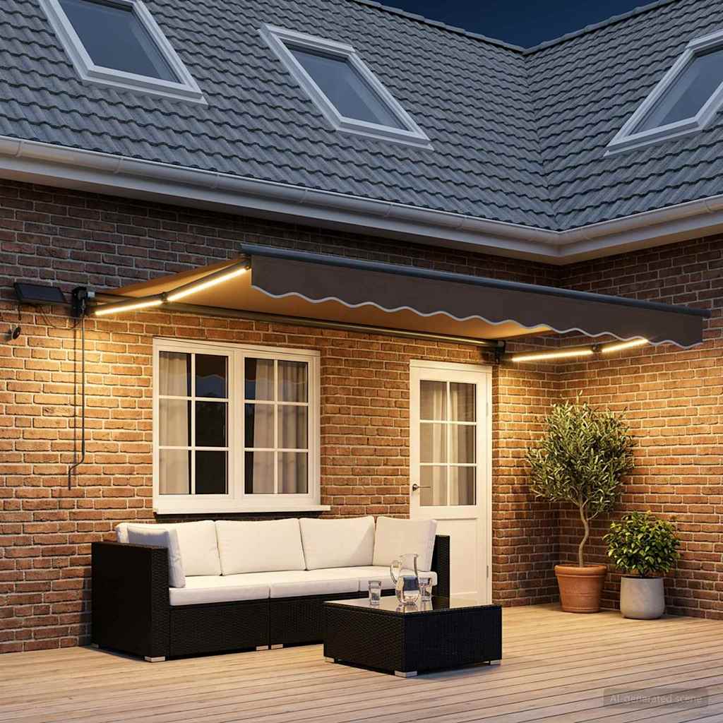 Manuelle Gelenkarmmarkise mit LEDs Taupe