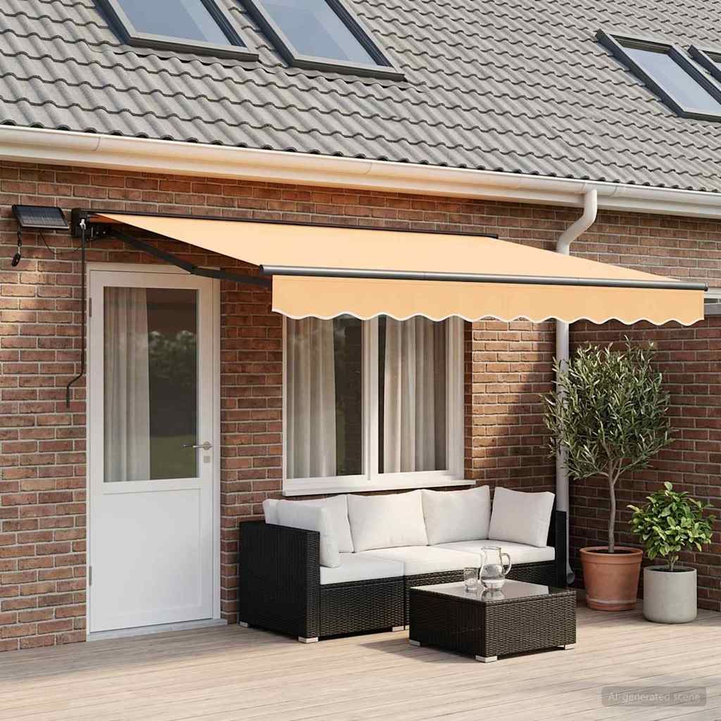 Manueller Markisenrahmen mit LEDs Sand 4 × 3,5 m