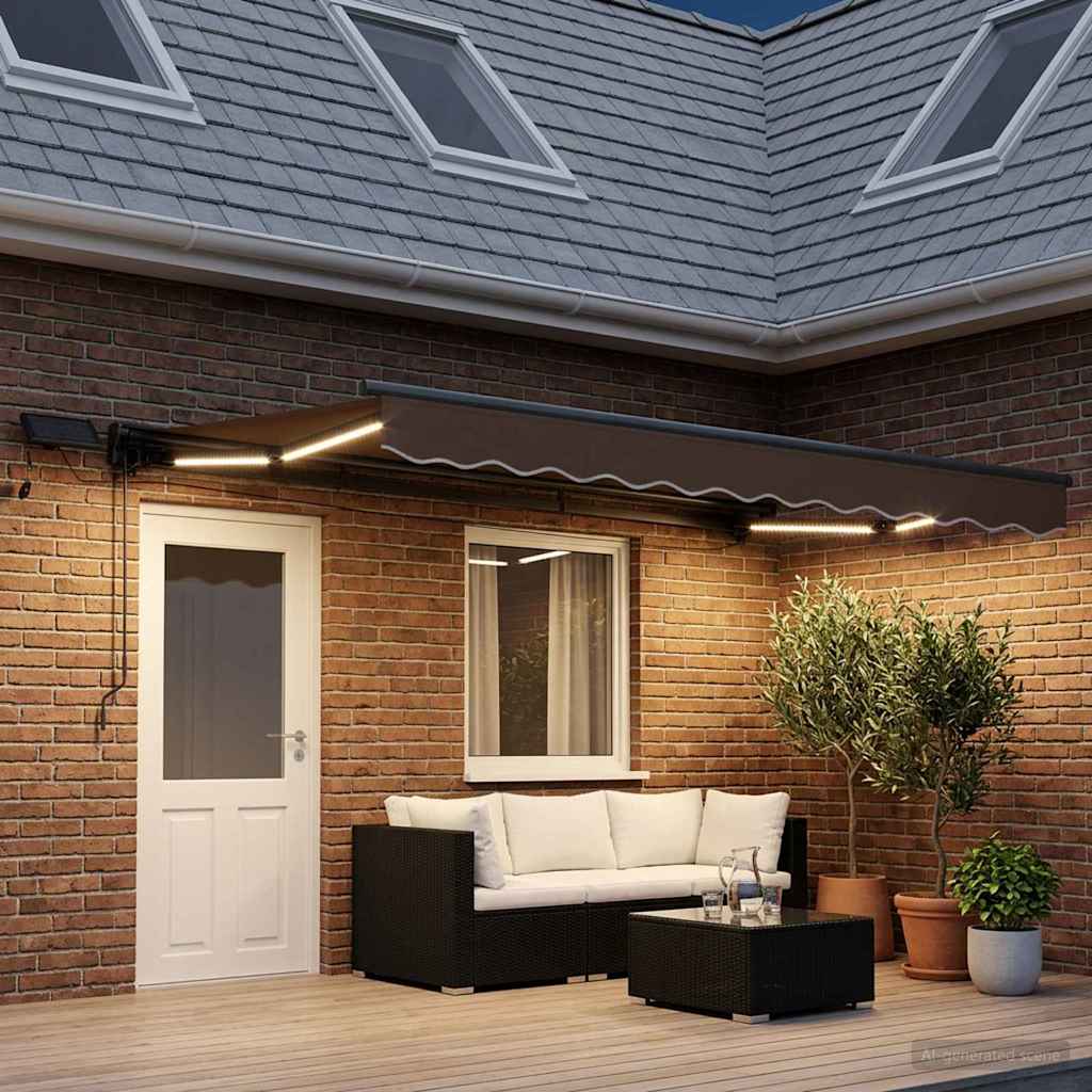 Manueller Markisenrahmen mit LEDs Taupe 4,5 × 3 m