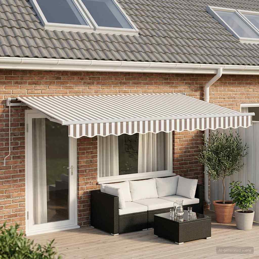 Ausziehbare Markise Hellgrau und Weiß 600 cm
