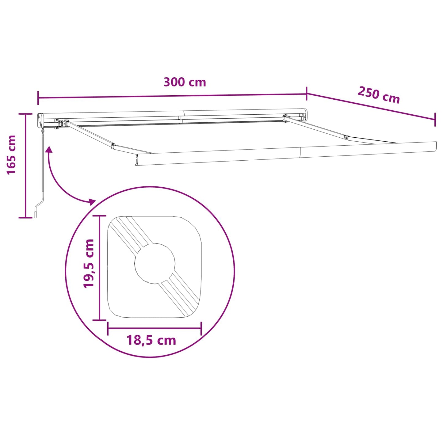 Ausziehbare Markise Taupe 300 x 250 cm Leinen und Aluminium