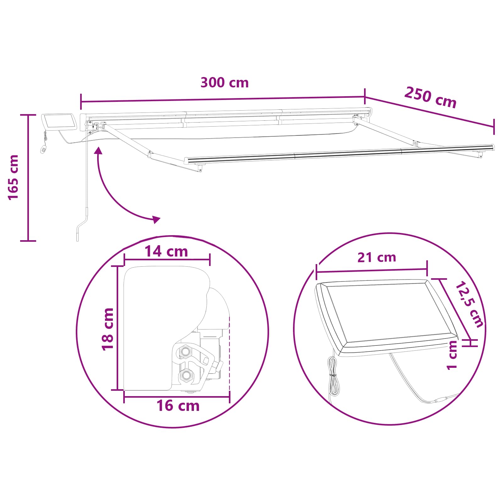 Manueller Markisenrahmen mit LEDs Taupe 3 x 2,5 m