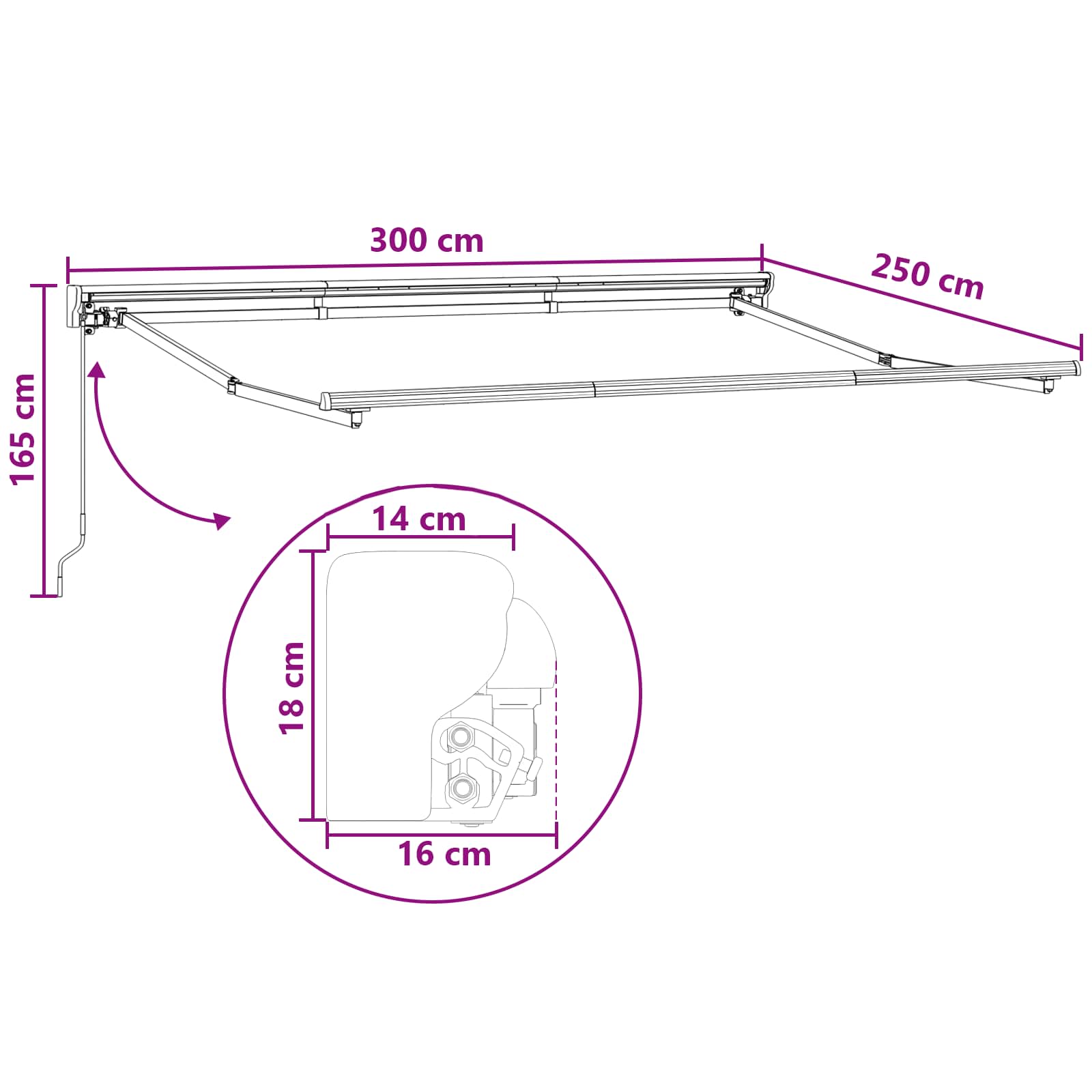 Manueller Markisenrahmen mit LEDs Sand 3 x 2,5 m