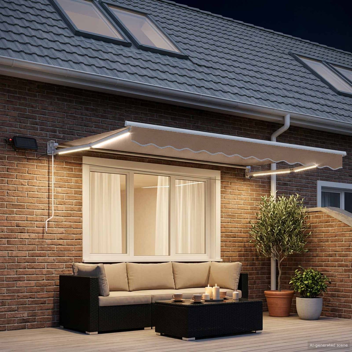 Manuelle Gelenkarmmarkise mit LEDs Taupe