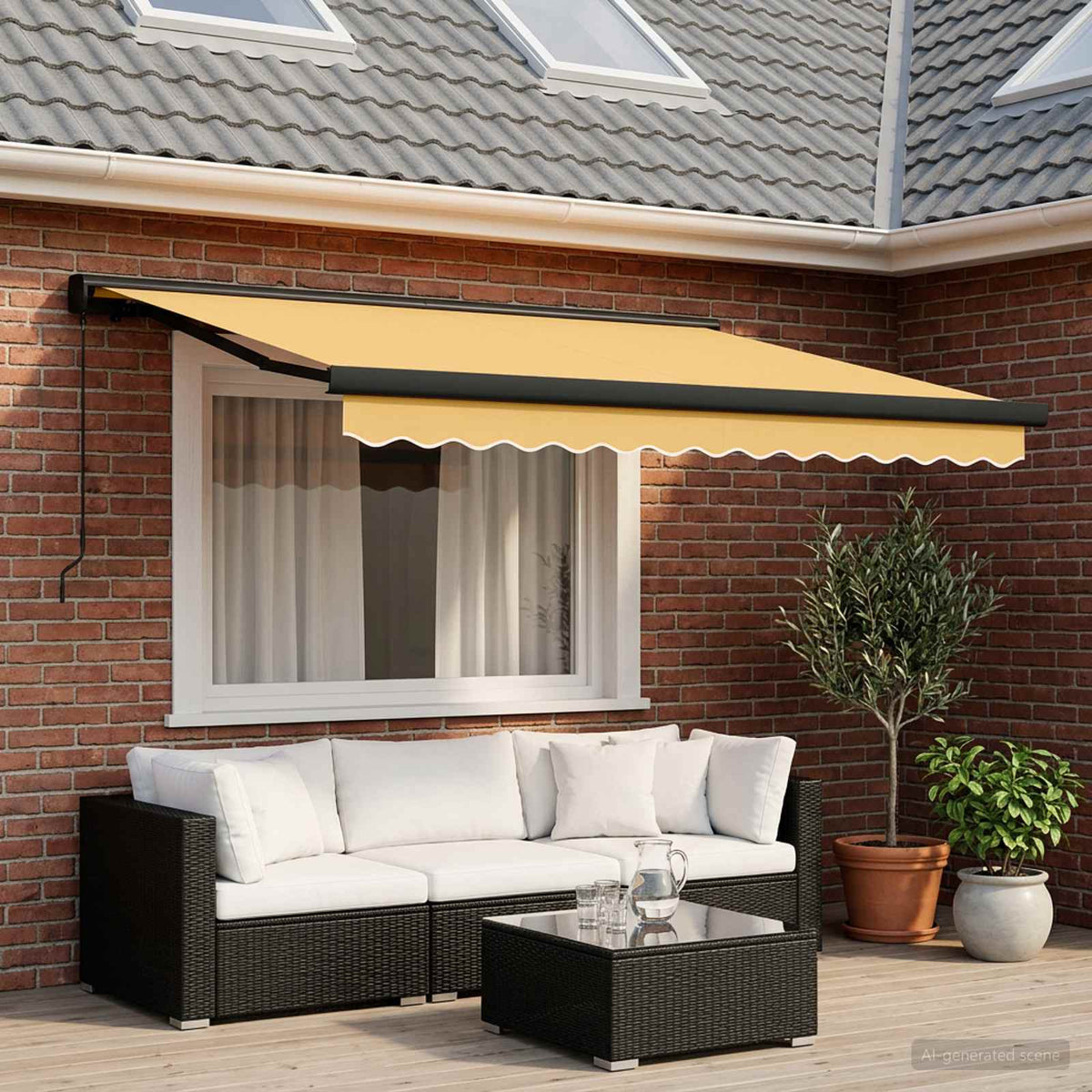 Ausziehbare Markise Sand 350 x 250 cm Leinen und Aluminium