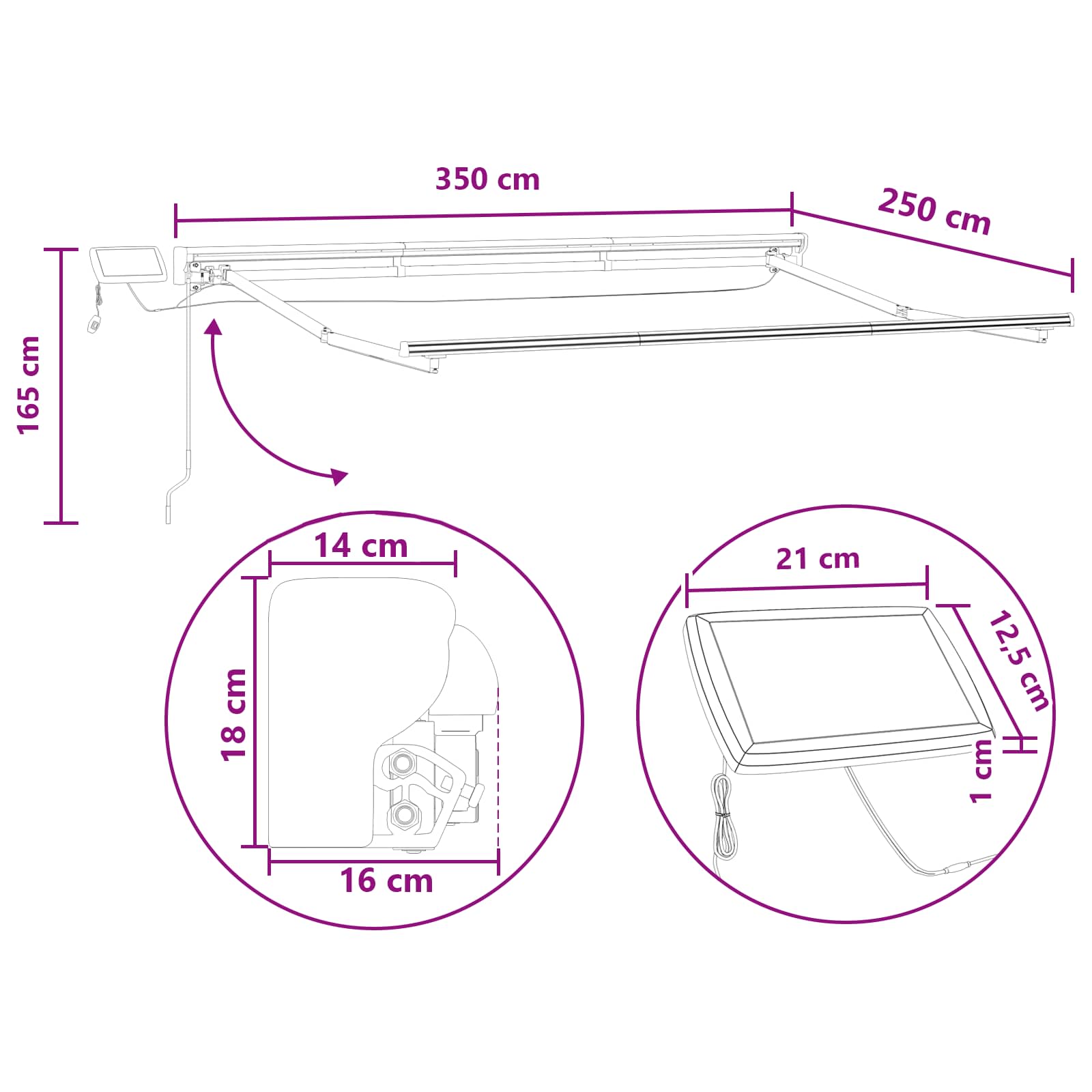 Manueller Markisenrahmen mit LEDs Sand 3,5 x 2,5 m