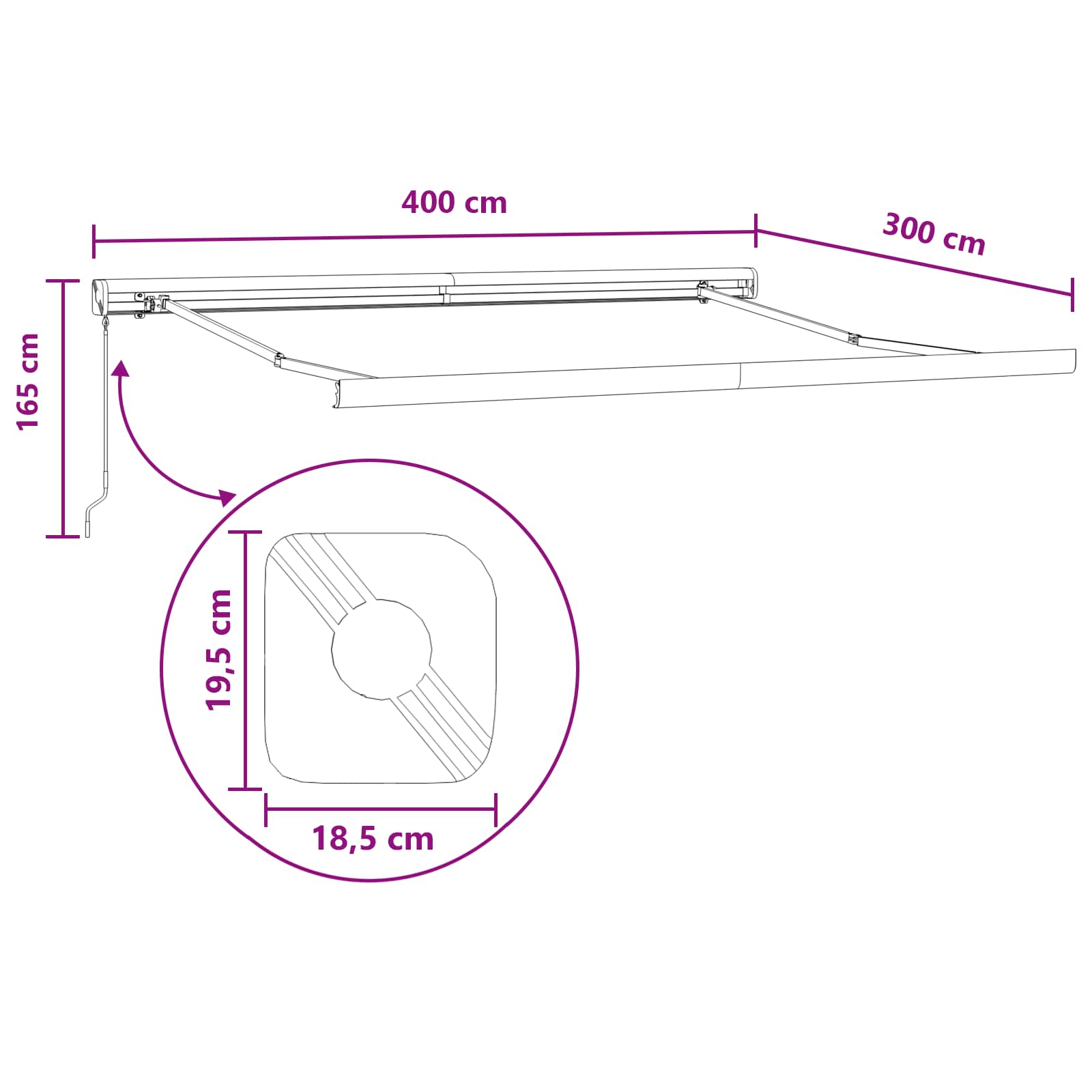 Ausziehbare Markise Taupe 400 x 300 cm Leinen und Aluminium
