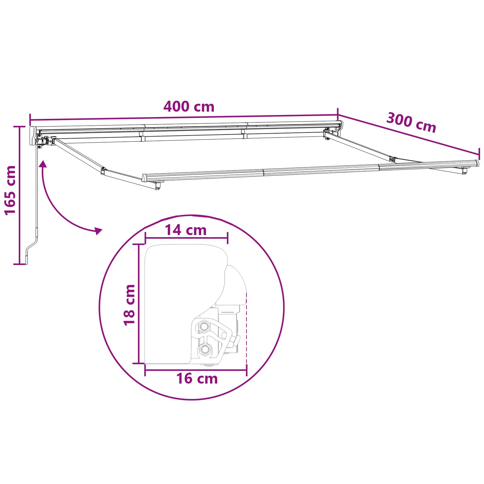 Einziehbare Markise Sand 4 x 3 m Polyester und Aluminium