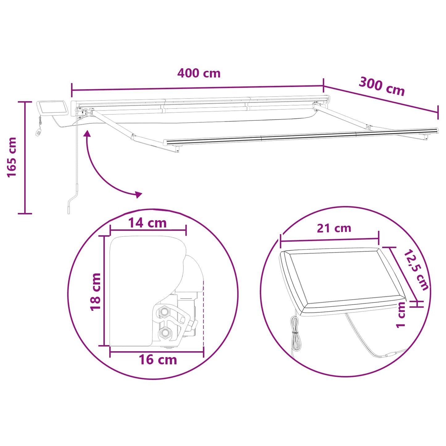 Manueller Markisenrahmen mit LEDs Taupe 4 x 3 m