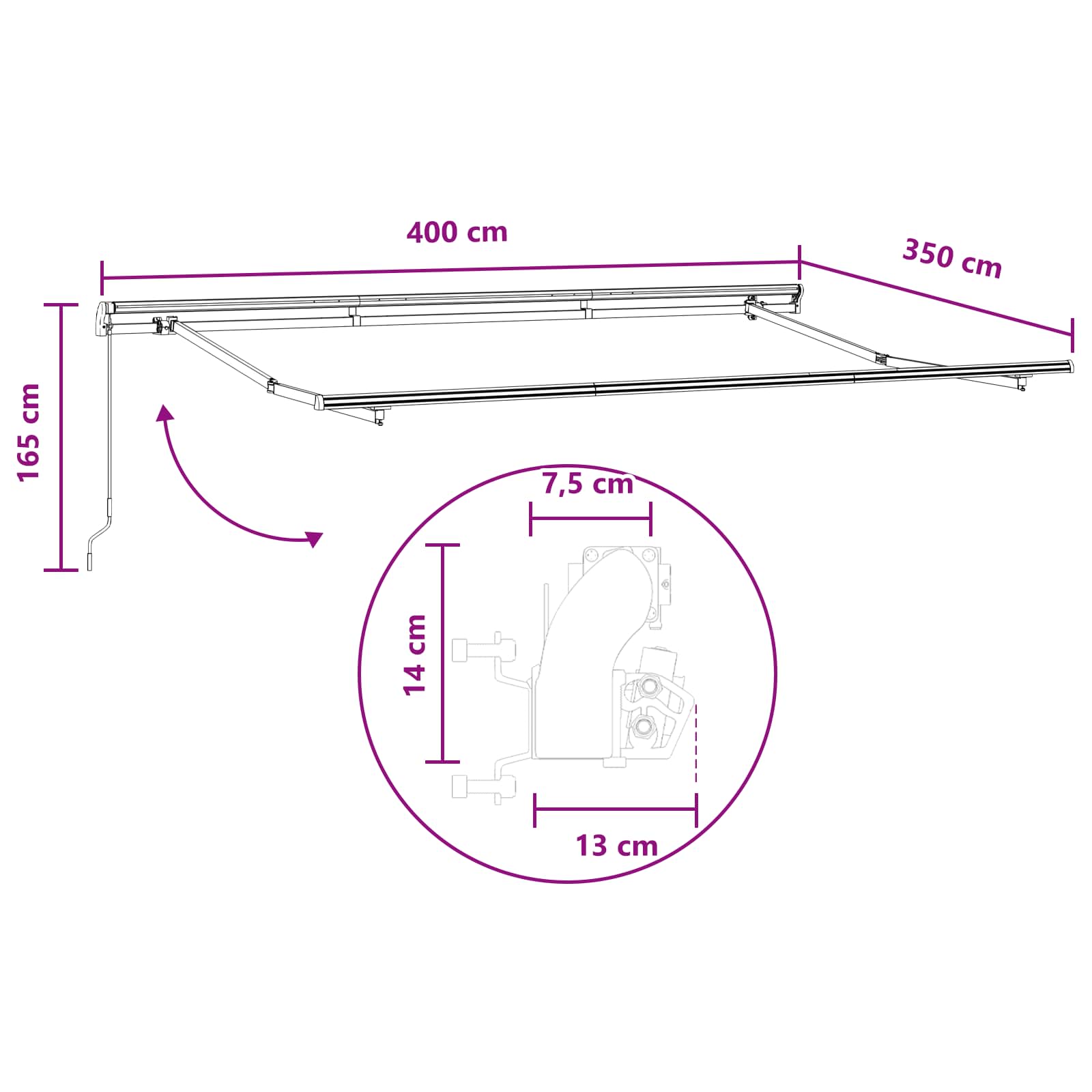 Ausziehbare Markise Taupe 400 x 350 cm Polyester und Aluminium