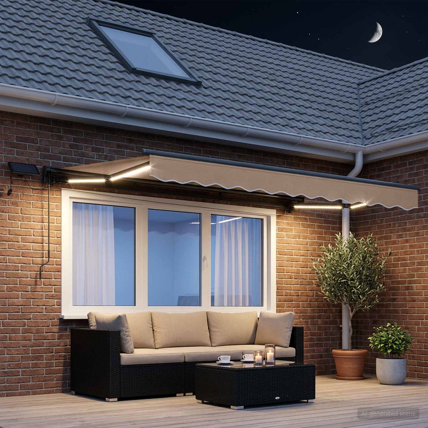 Manueller Markisenrahmen mit LEDs Taupe 4 × 3,5 m