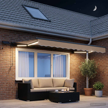Manueller Markisenrahmen mit LEDs Taupe 4 × 3,5 m