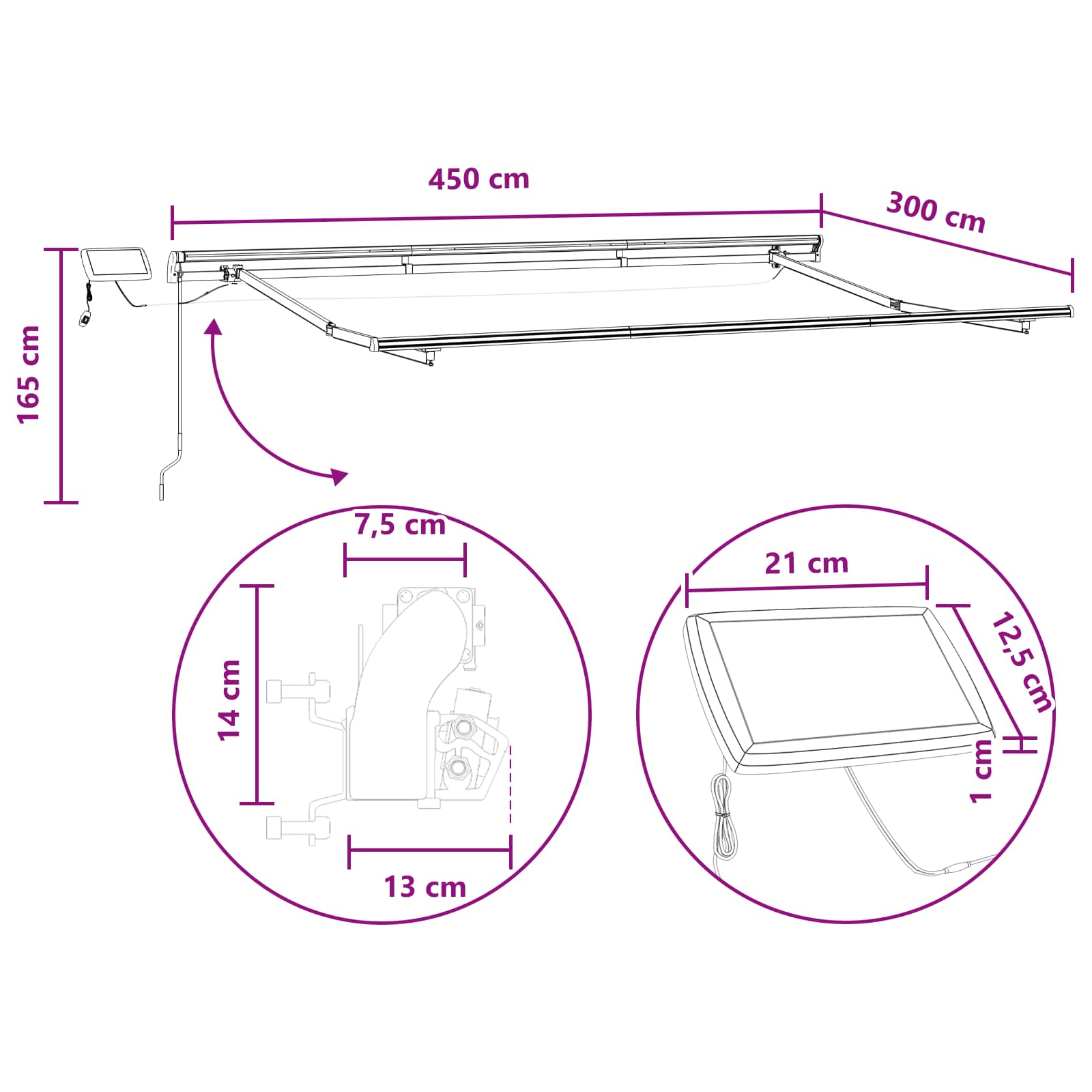 Ausziehbare Markise Taupe 450 x 300 cm Stoff und Aluminium
