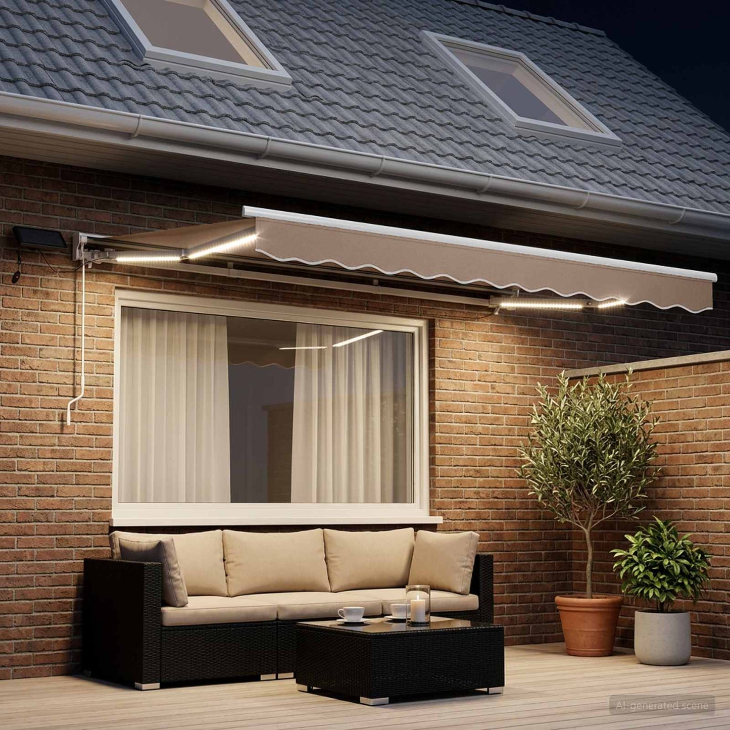Manueller Markisenrahmen mit LEDs Taupe 4,5 × 3 m