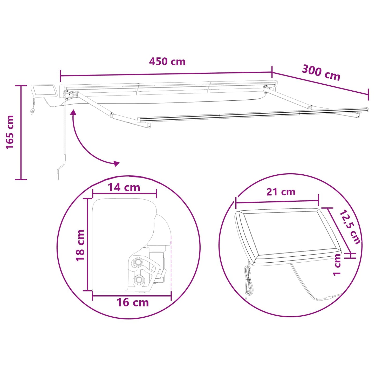 Manueller Markisenrahmen mit LEDs Taupe 4,5 × 3 m