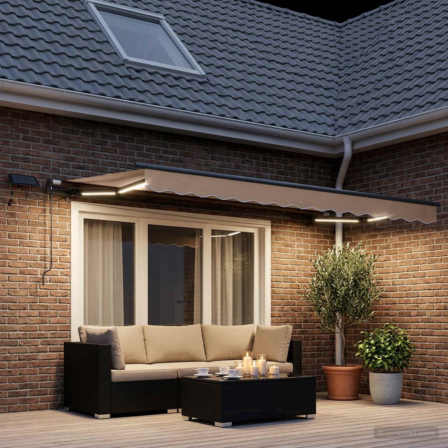 Ausziehbare Markise Taupe 450 x 350 cm Stoff und Aluminium