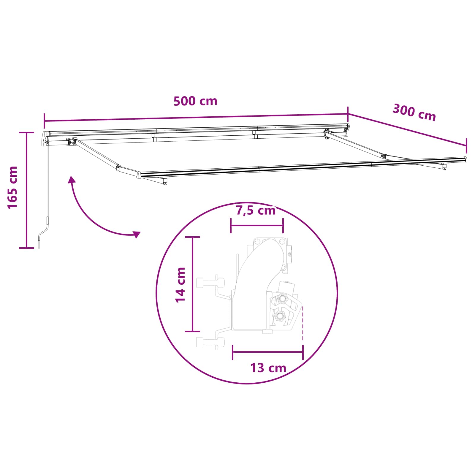 Ausziehbare Markise Taupe 500 x 300 cm Polyester und Aluminium