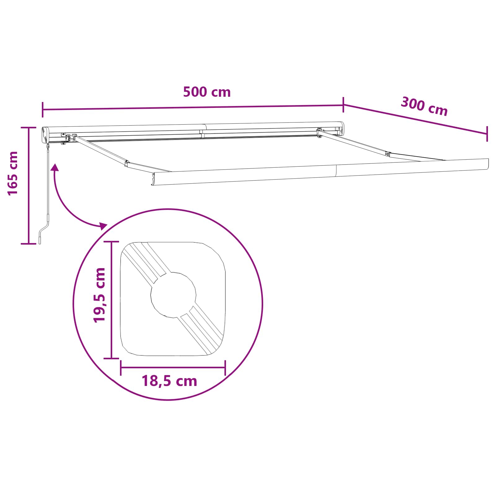 Ausziehbare Markise Taupe 500 x 300 cm Leinen und Aluminium
