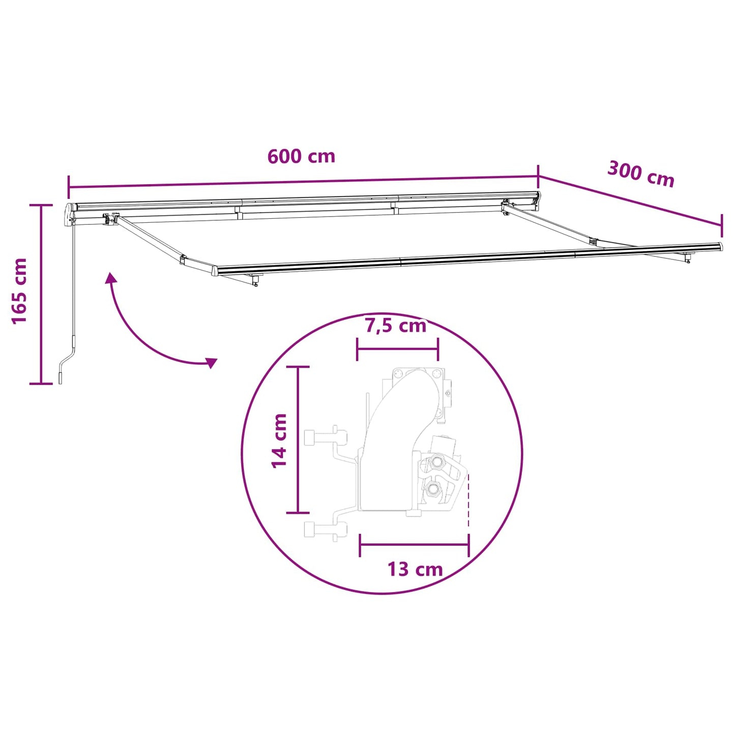 Ausziehbare Markise Taupe 600 x 300 cm Polyester und Aluminium
