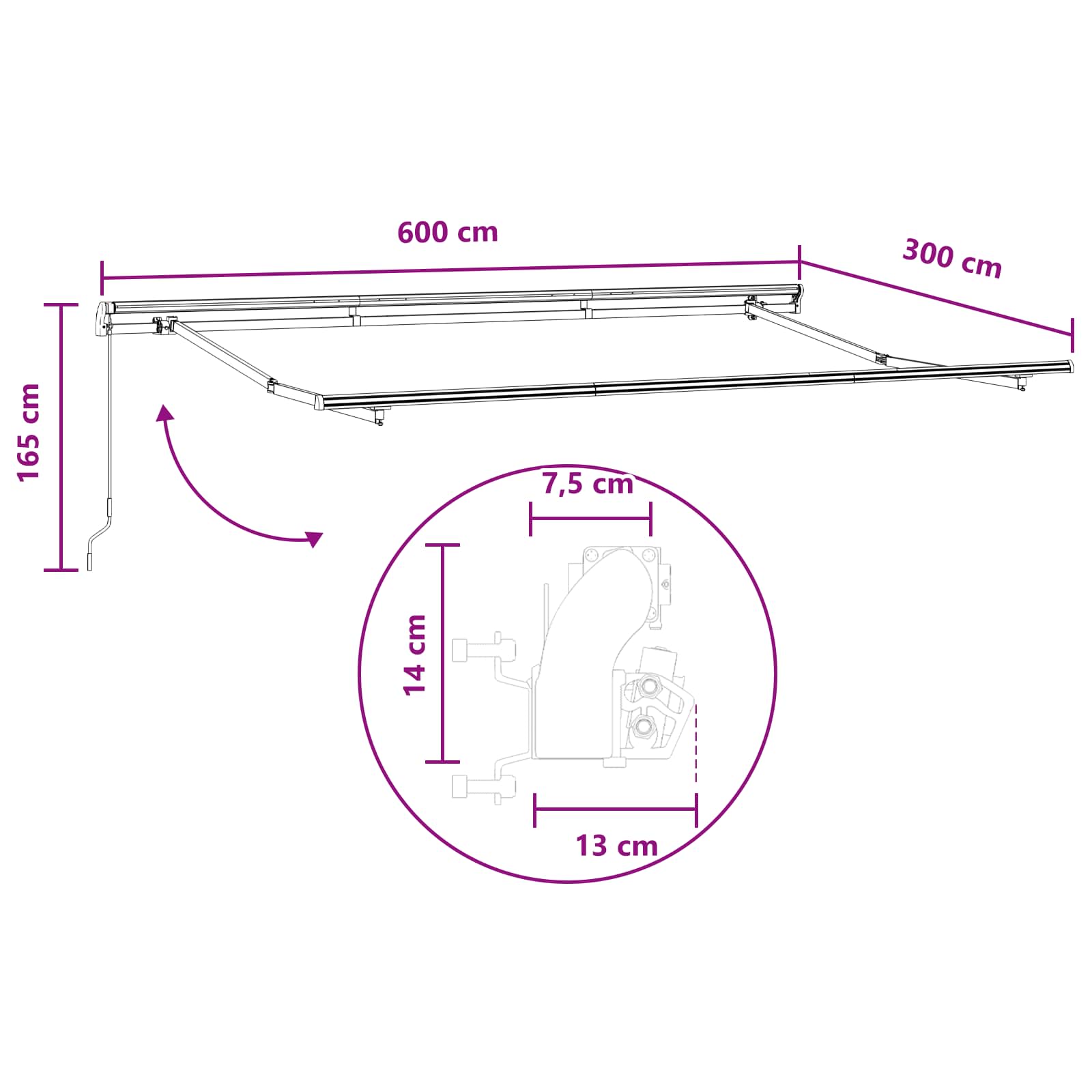 Ausziehbare Markise Taupe 600 x 300 cm Polyester und Aluminium