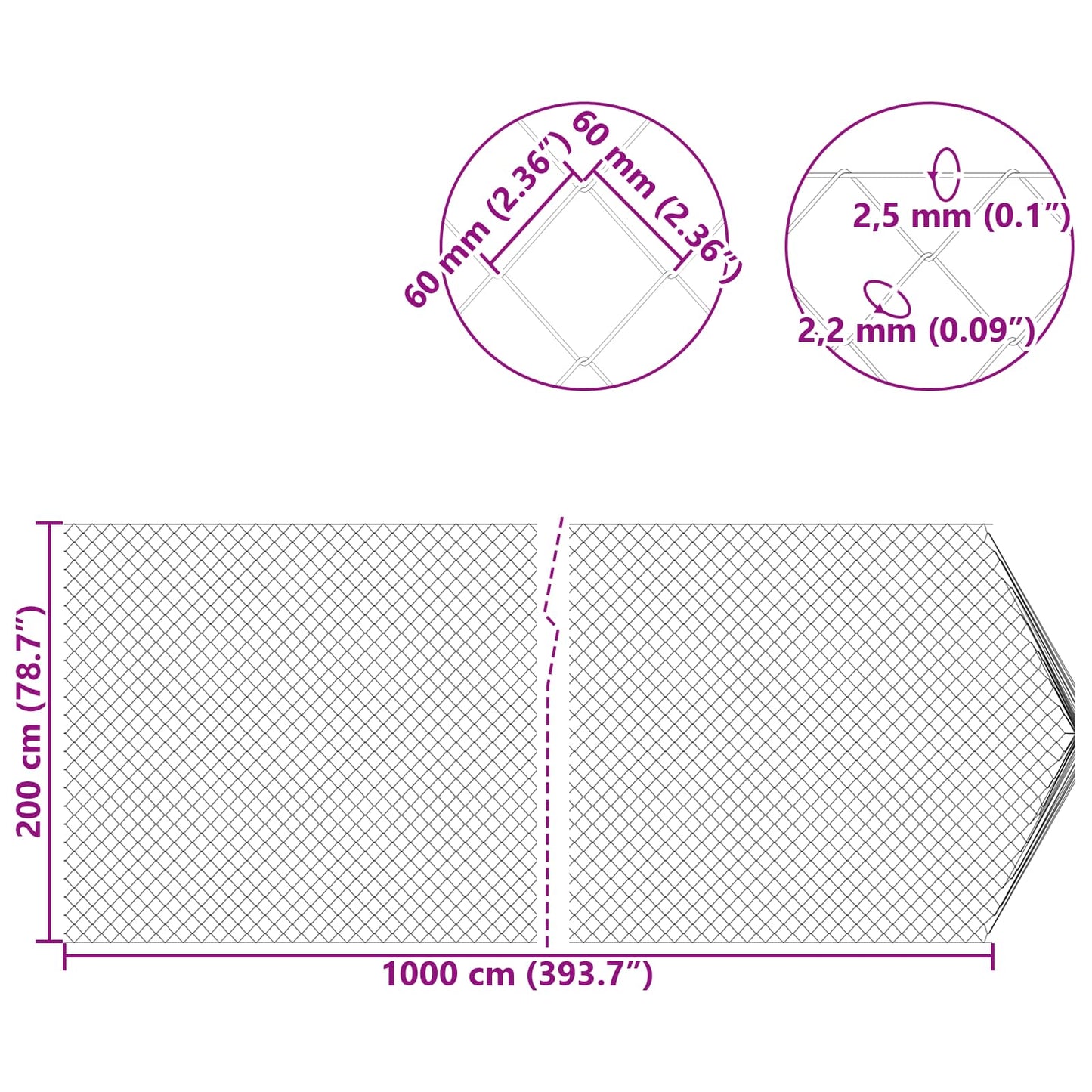Kettenzaun 2 x 10 m Stahl Grün