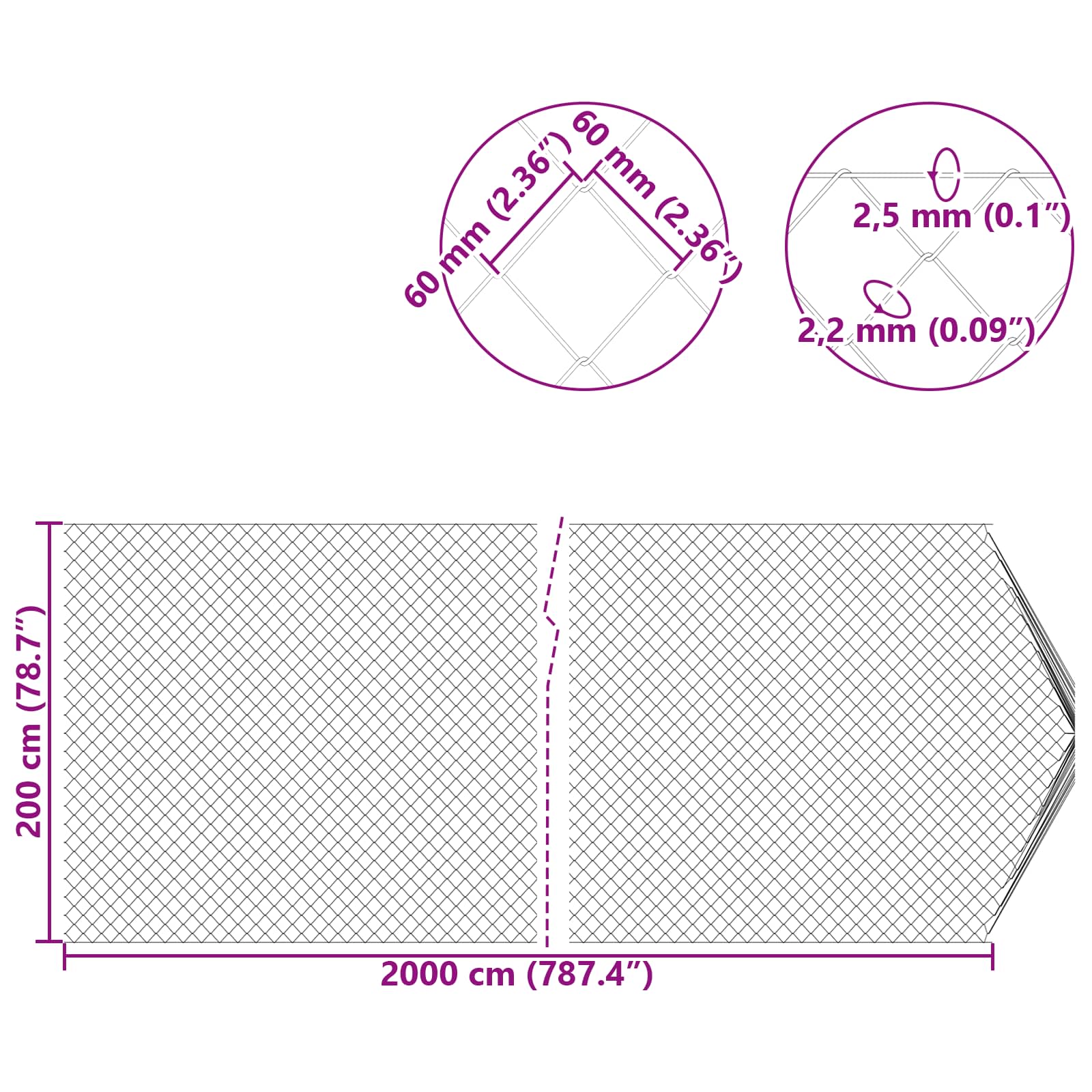 Kettenzaun 2 x 20 m Stahl Grün