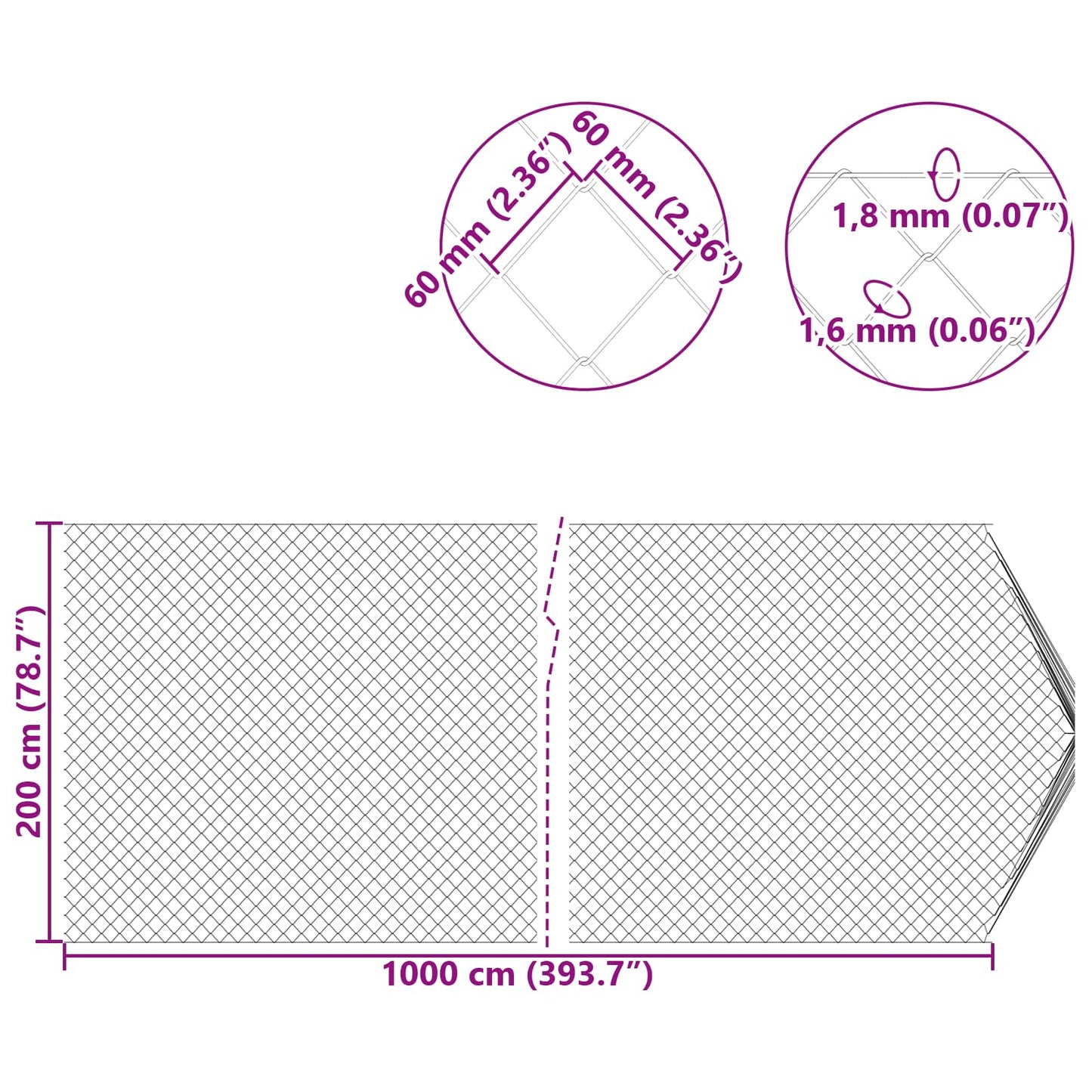 Maschendrahtzaun 2 x 10 m Glas Verzinkt