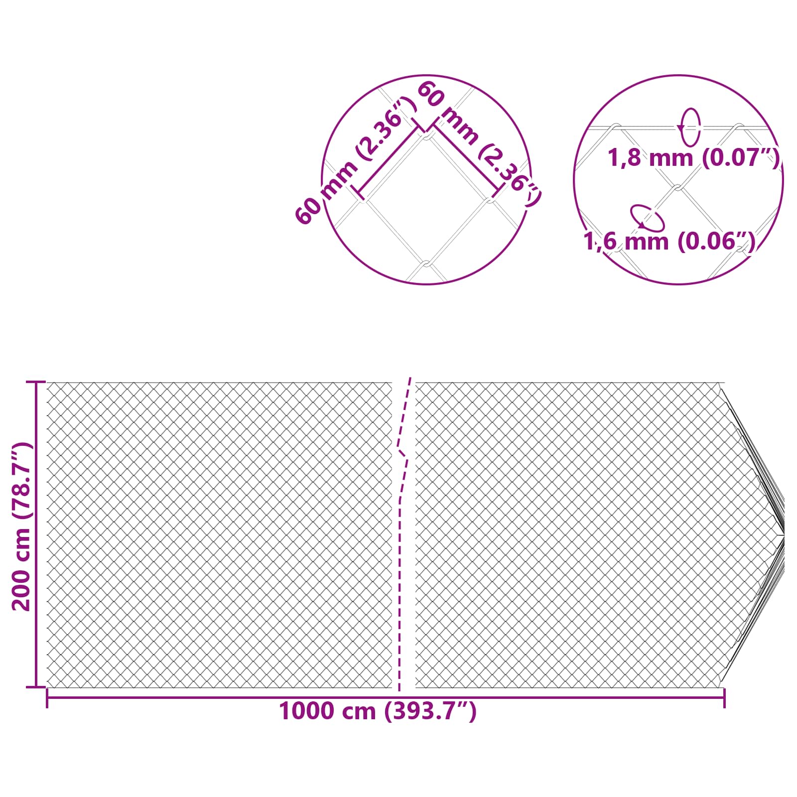 Maschendrahtzaun 2 x 10 m Glas Verzinkt