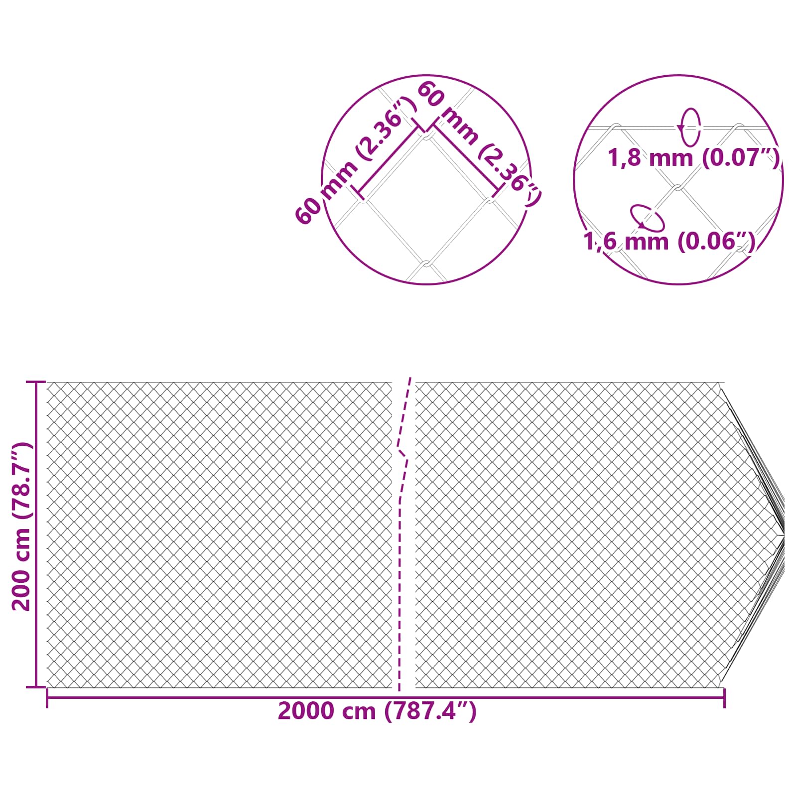 Maschendrahtzaun 2 x 20 m Glas Verzinkt