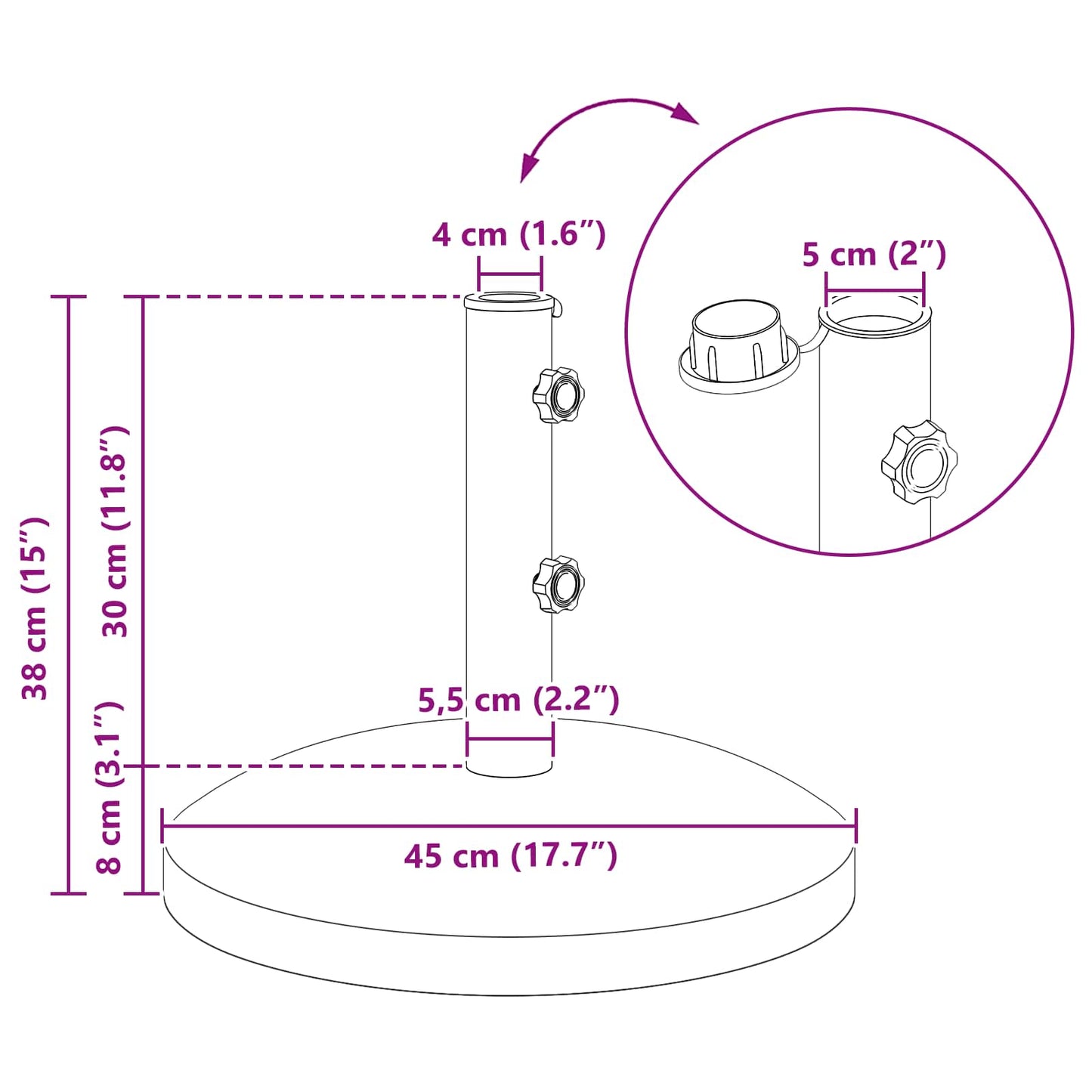 Parasolbasis für 40-50 mm Pole 26.75 kg Schwarz