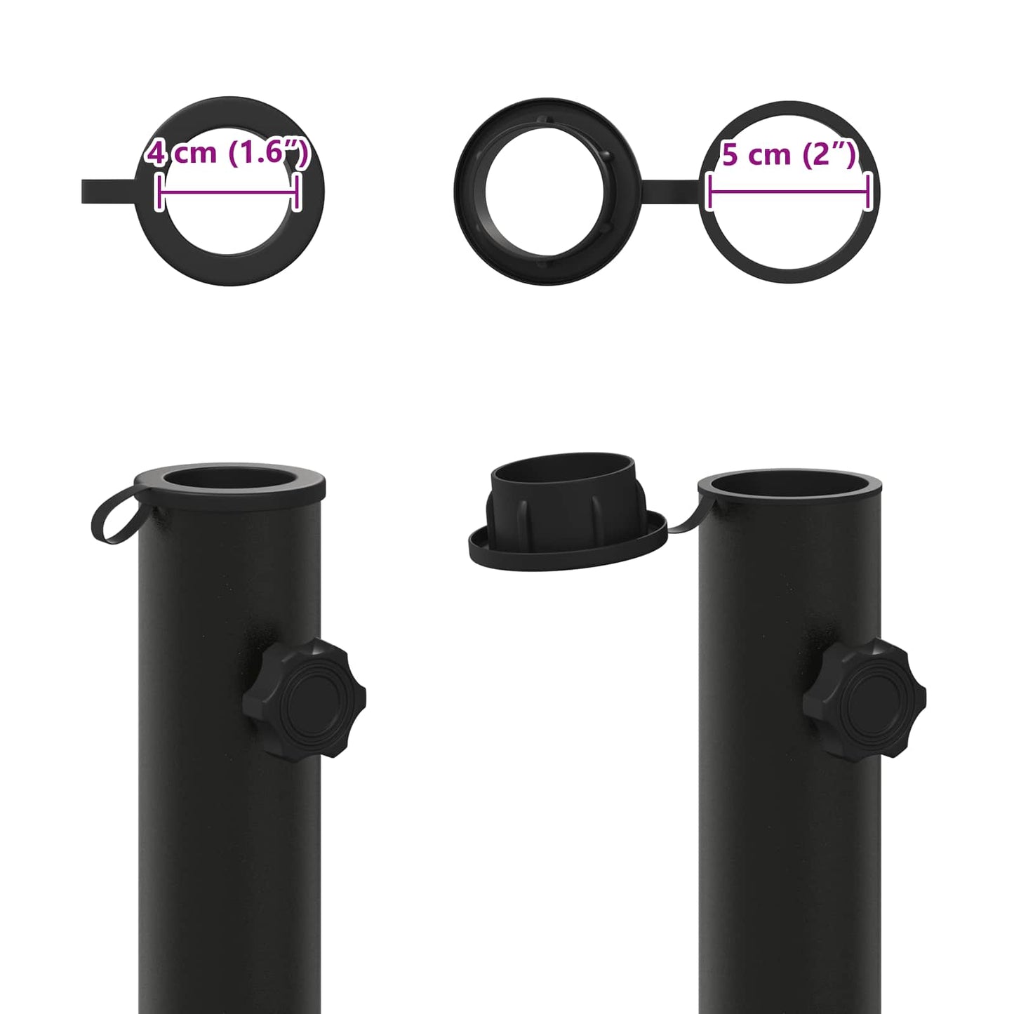 Parasol Fußrohr 0.6 kg Schwarz Eisen for 40-50 mm Pole