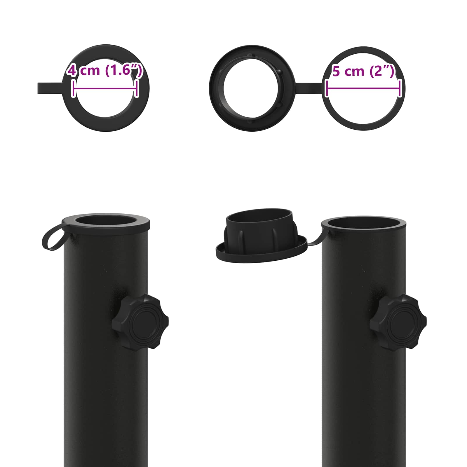 Parasol Fußrohr 0.6 kg Schwarz Eisen for 40-50 mm Pole