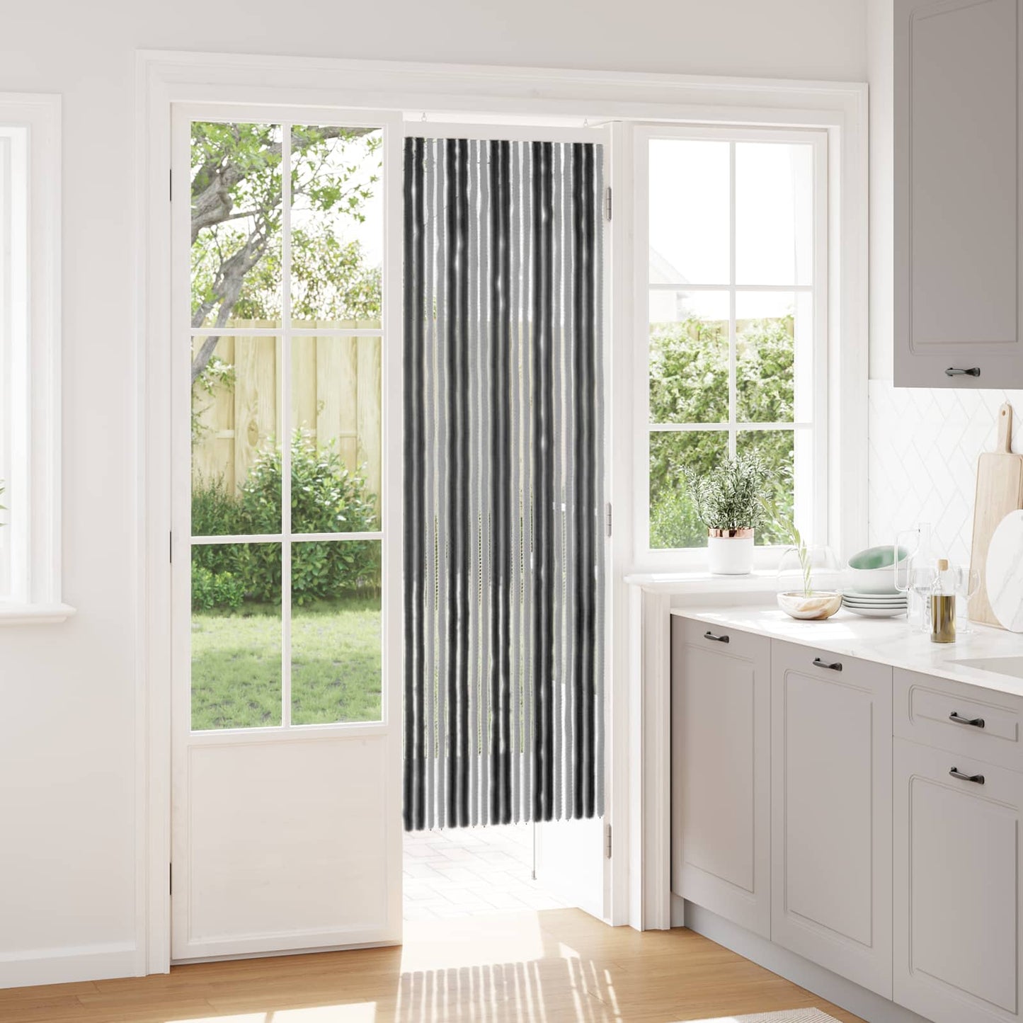 Insektenschutzvorhang Chenille Grau und Schwarz 56 x 185 cm