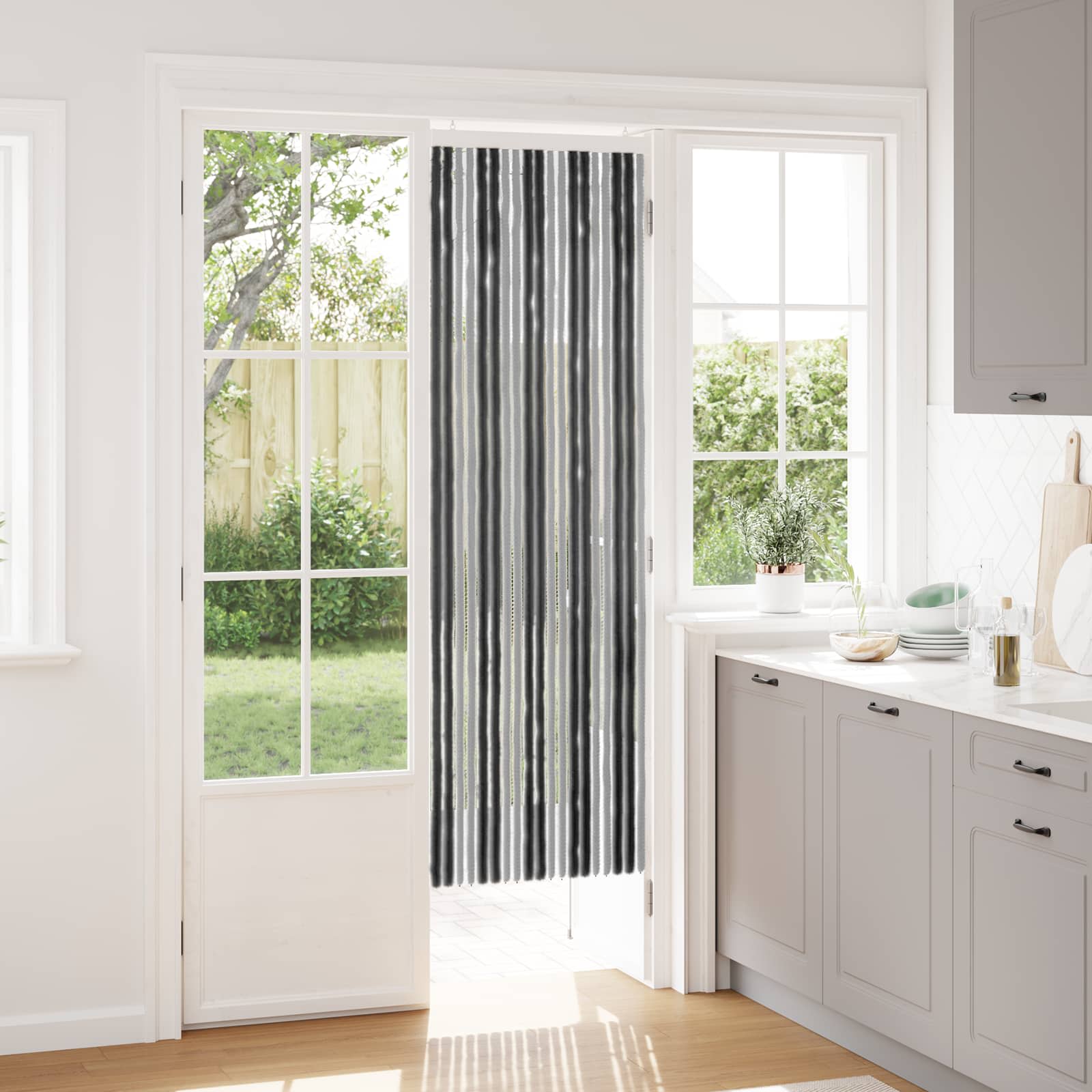 Insektenschutzvorhang Chenille Grau und Schwarz 56 x 185 cm