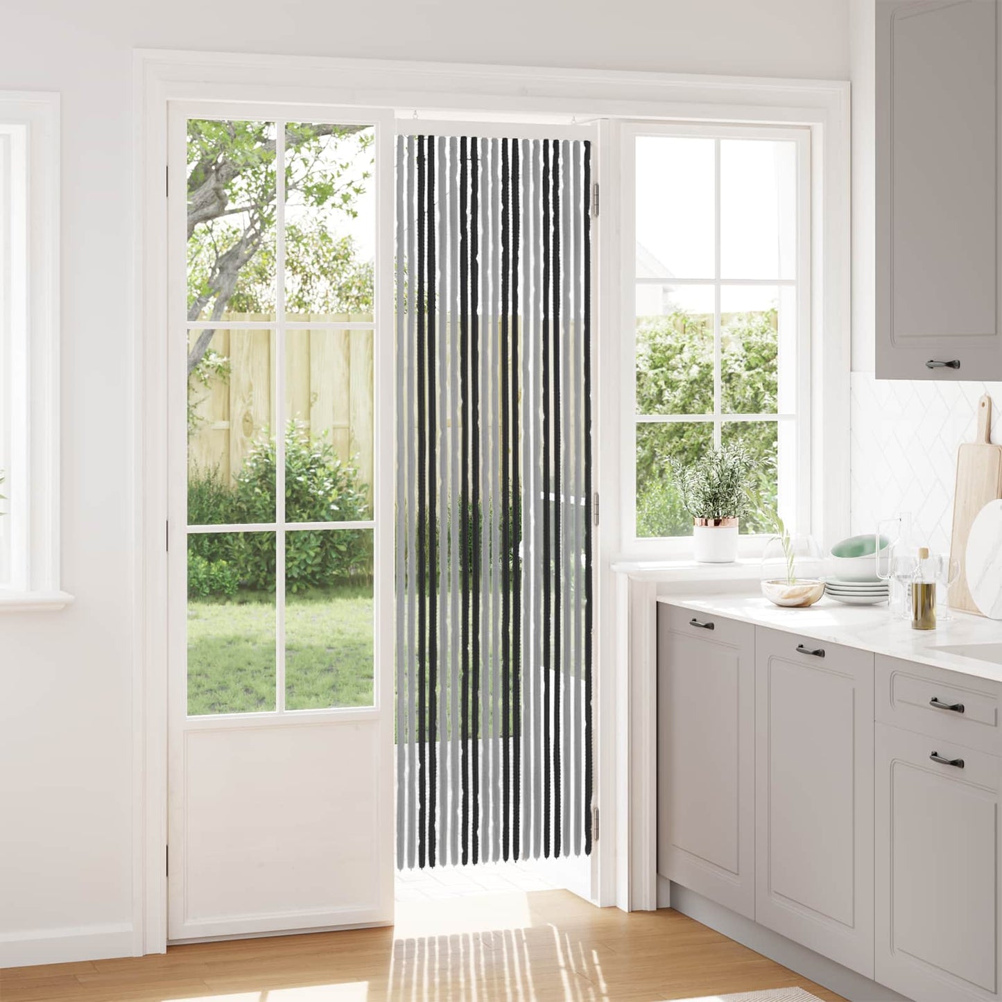 Insektenschutzvorhang Chenille Grau und Schwarz 56 x 200 cm