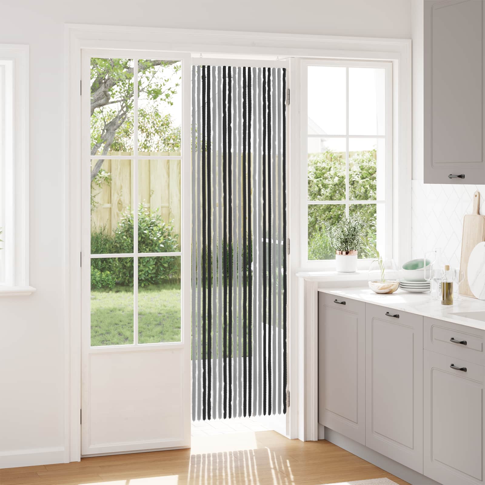 Insektenschutzvorhang Chenille Grau und Schwarz 56 x 200 cm