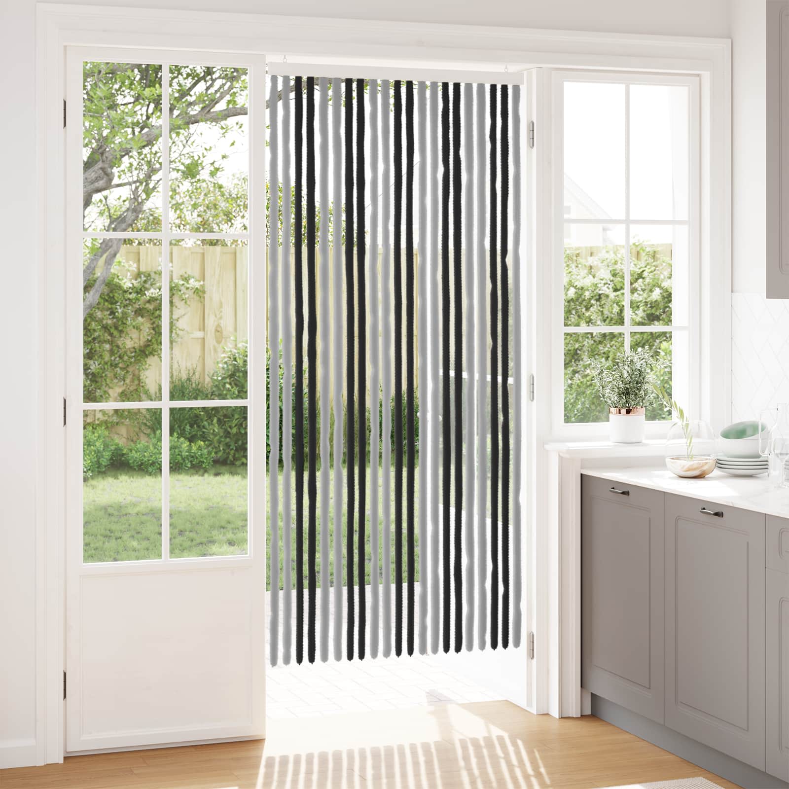 Insektenschutzvorhang Chenille Grau und Schwarz 90 x 200 cm