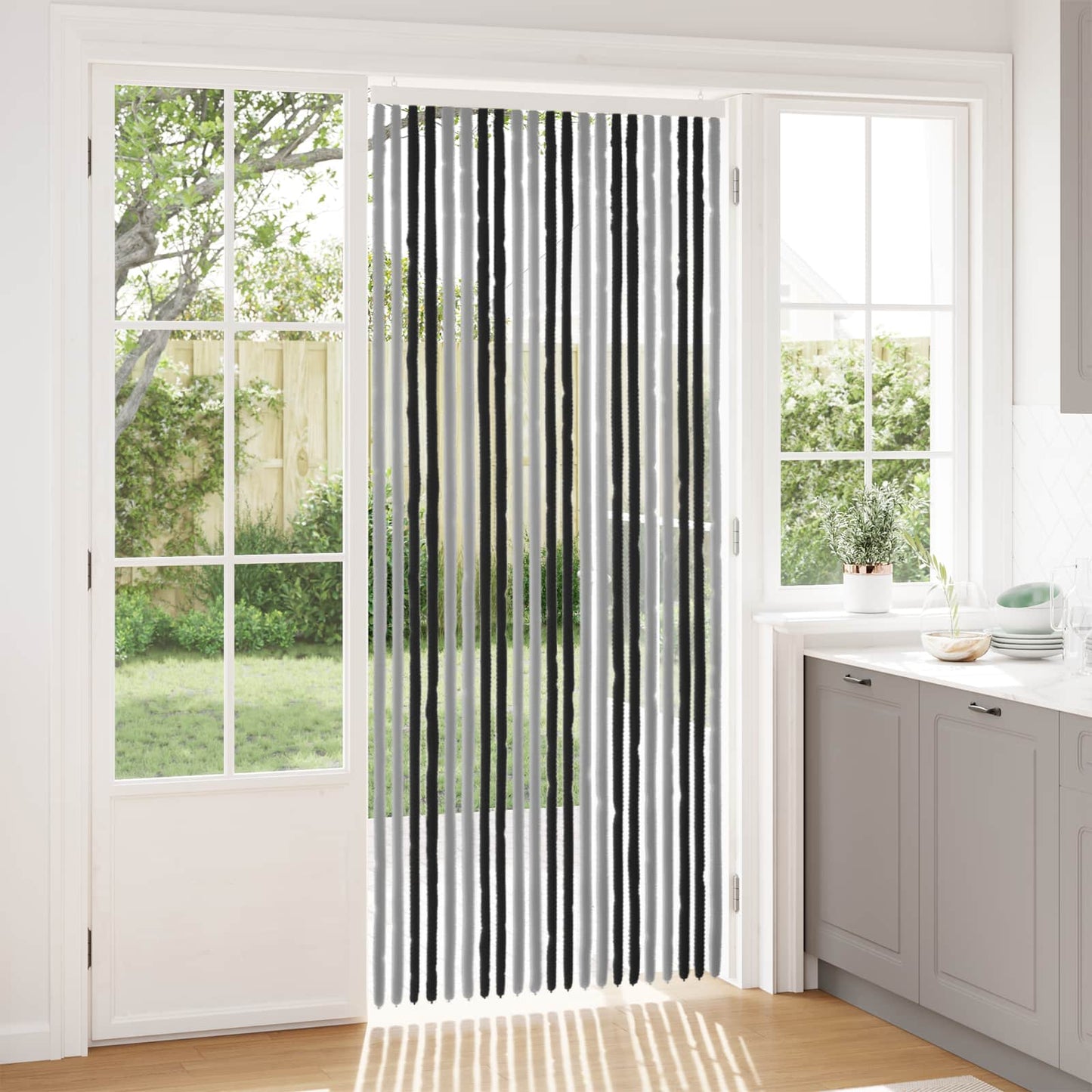 Insektenschutzvorhang Chenille Grau und Schwarz 90 x 220 cm